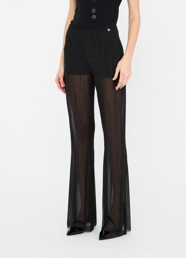 Pantaloni in tulle con strass CF5053J4966 22222 LIU JO BLACK