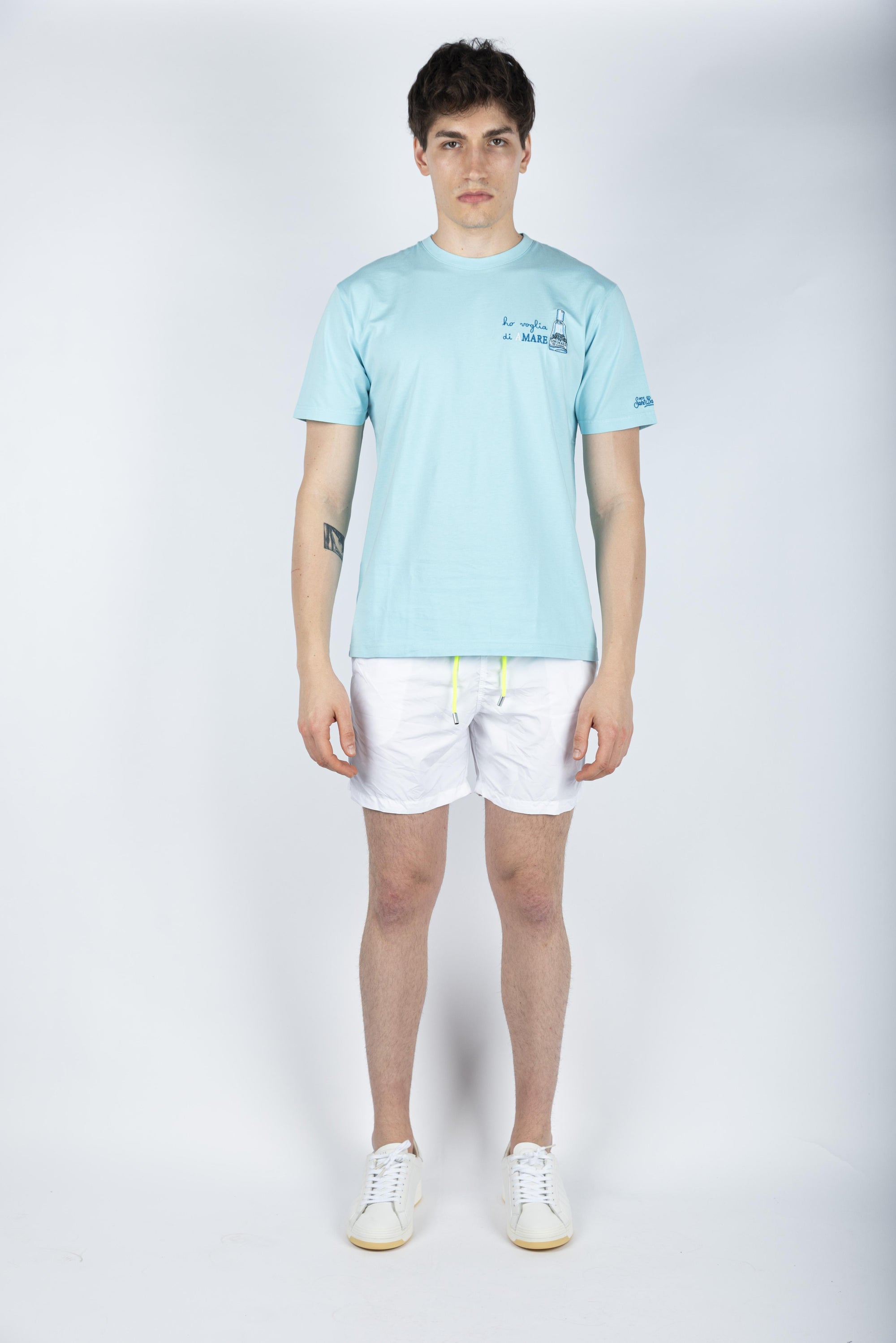 T-shirt in cotone con ricamo Ho voglia di amare Gin Mare azzurro Special Edition TSHM001 05435H MC2 SAINT BARTH