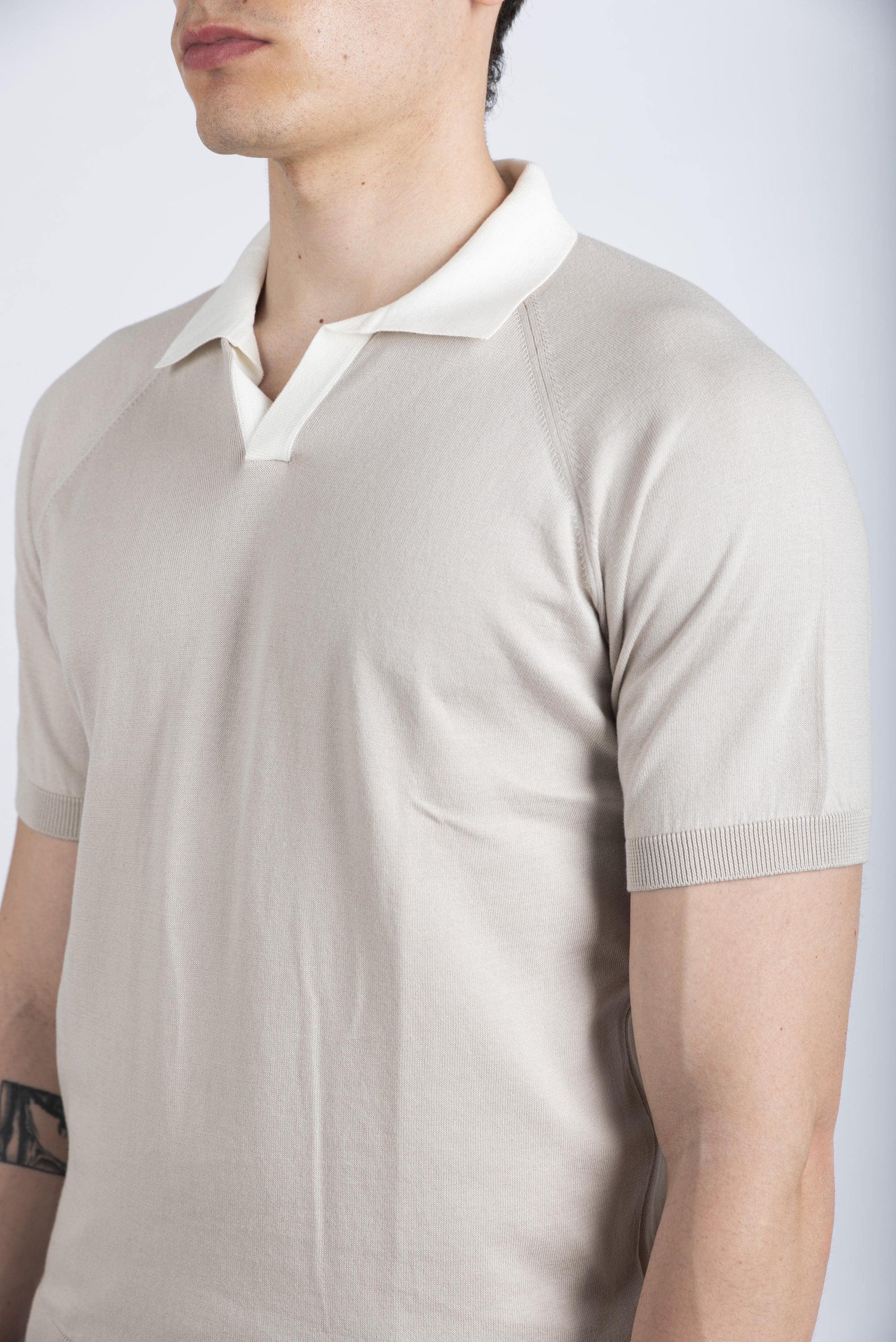 Polo skipper in maglia raglan cotone organico beige bianco 57165/18045 012 GRAN SASSO