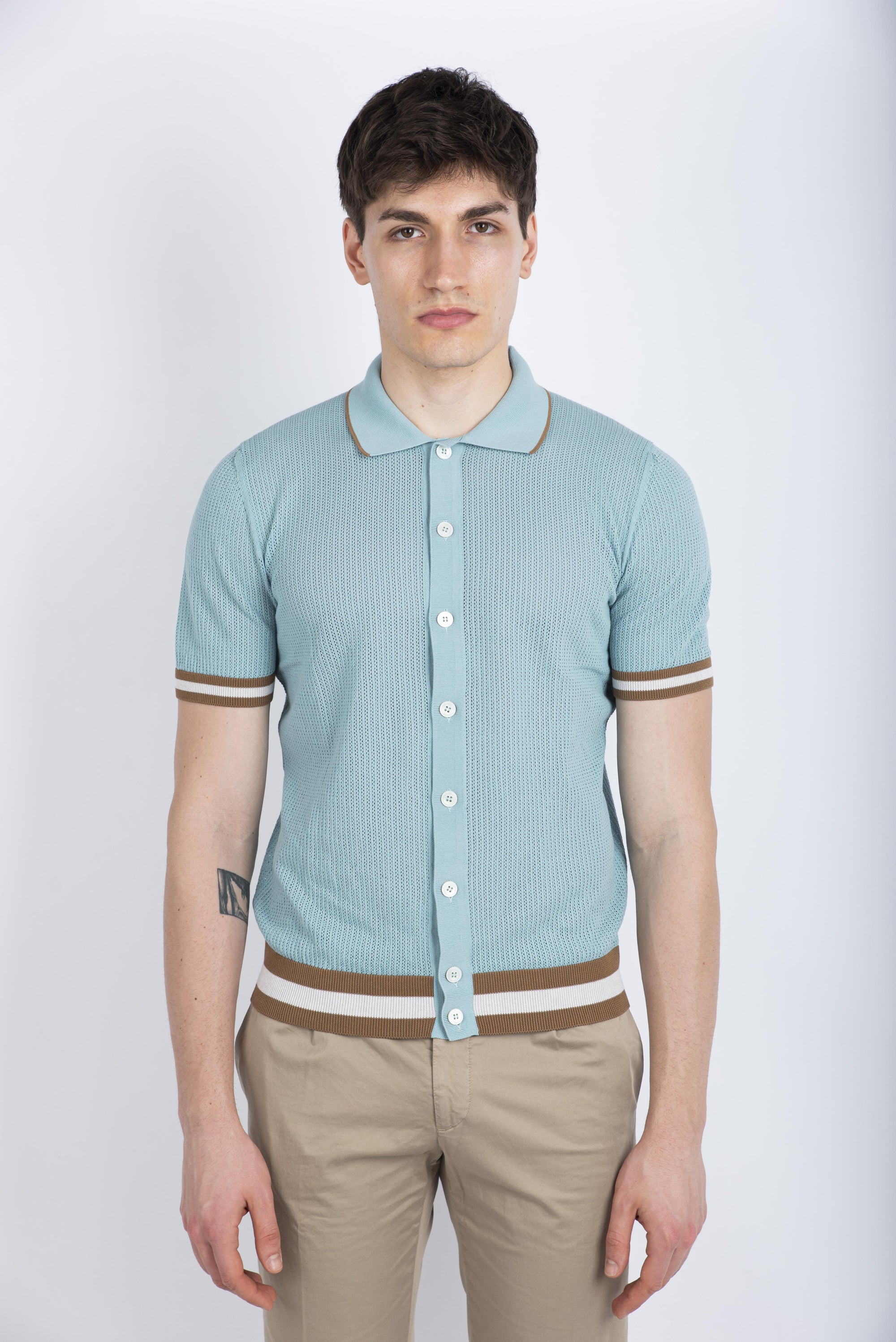 Camicia in maglia punto traforato celeste 57180/20612 430 GRAN SASSO