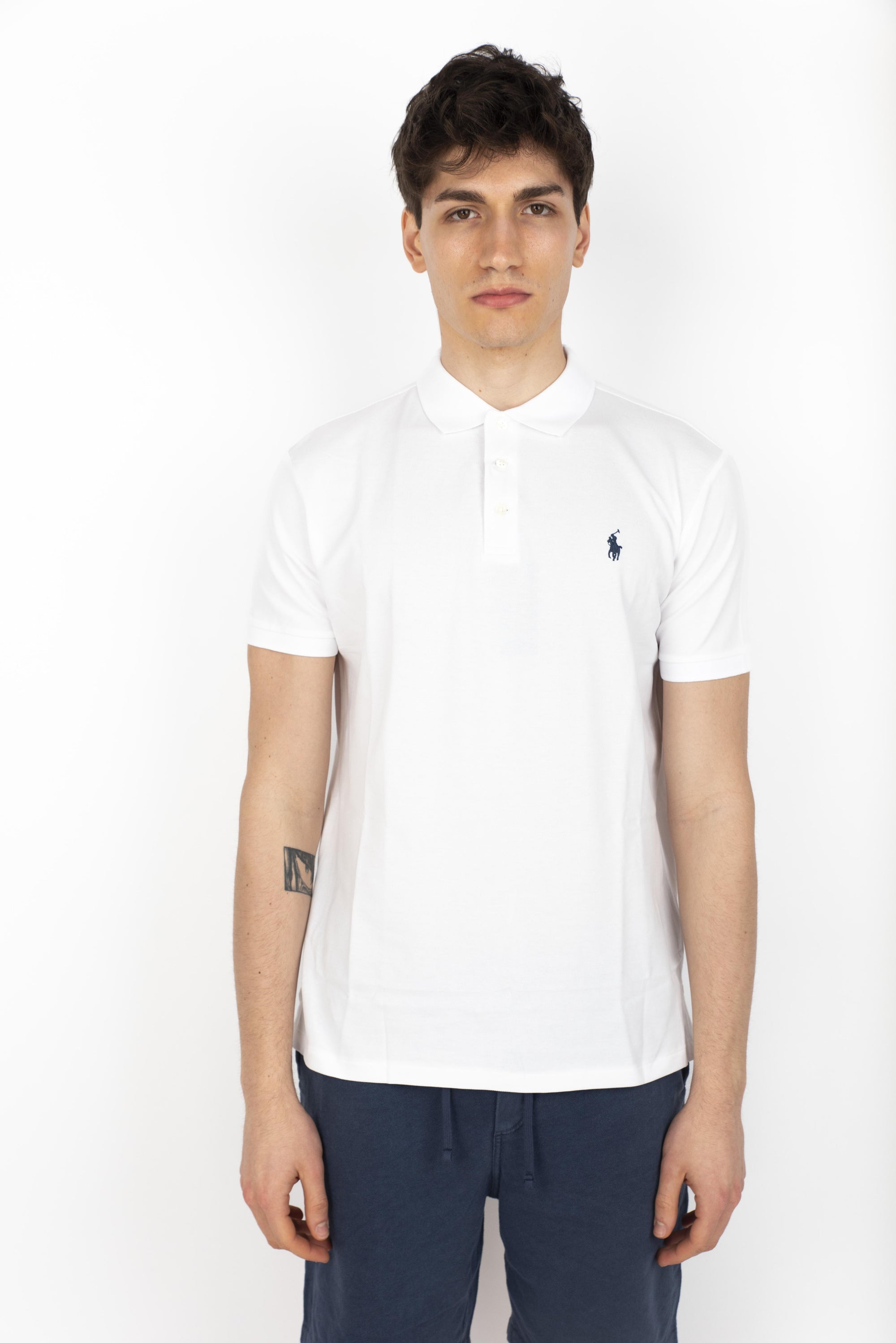Polo bianca in piqué stretch Custom Slim Fit 710941439 002 POLO RALPH LAUREN