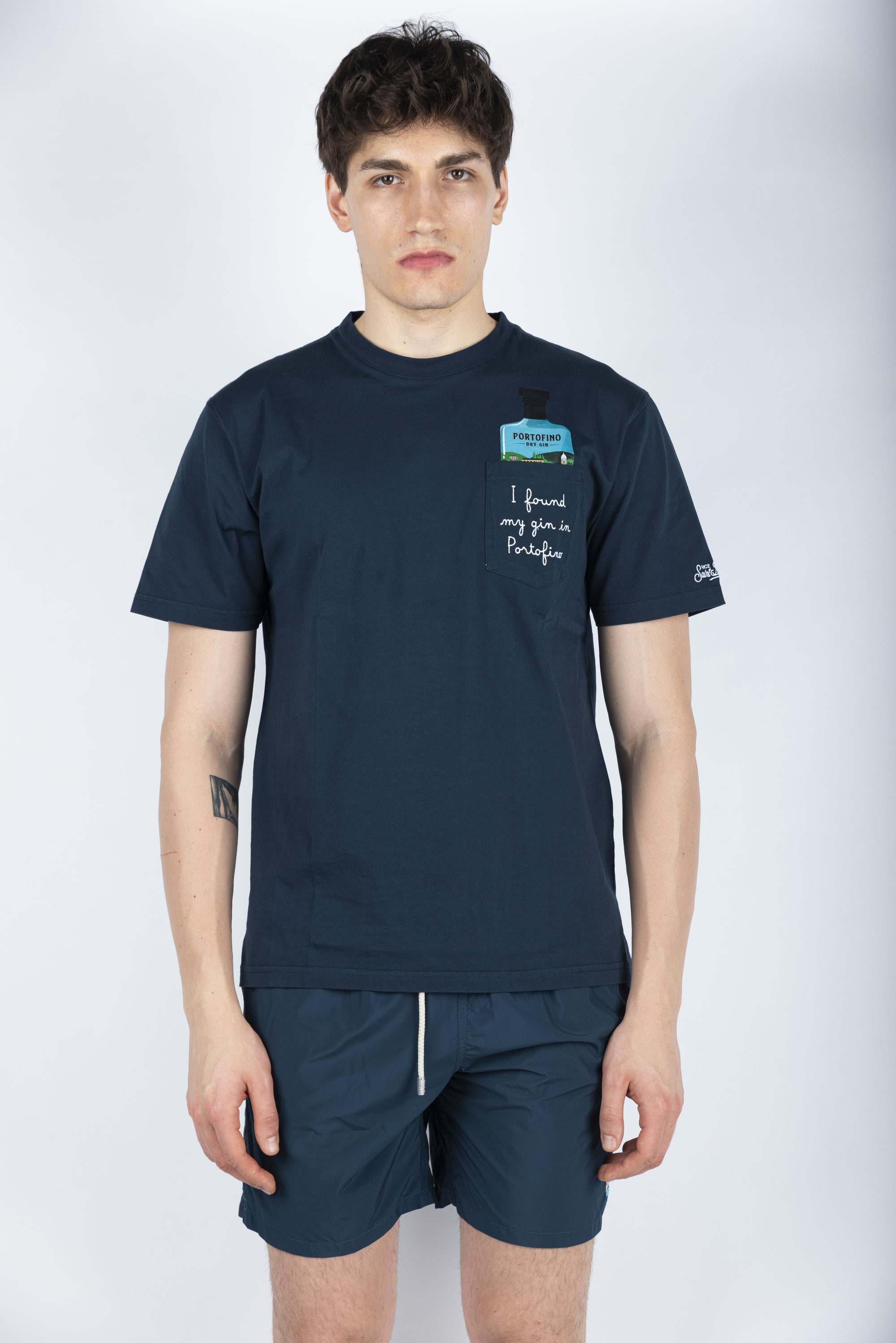 T-shirt in cotone Austin con ricamo e stampa Gin Portofino navy AUS0001 05650H MC2 SAINT BARTH