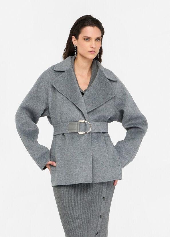 Cappotto in lana con cintura CF5071T4627 03243 LIU JO BLACK