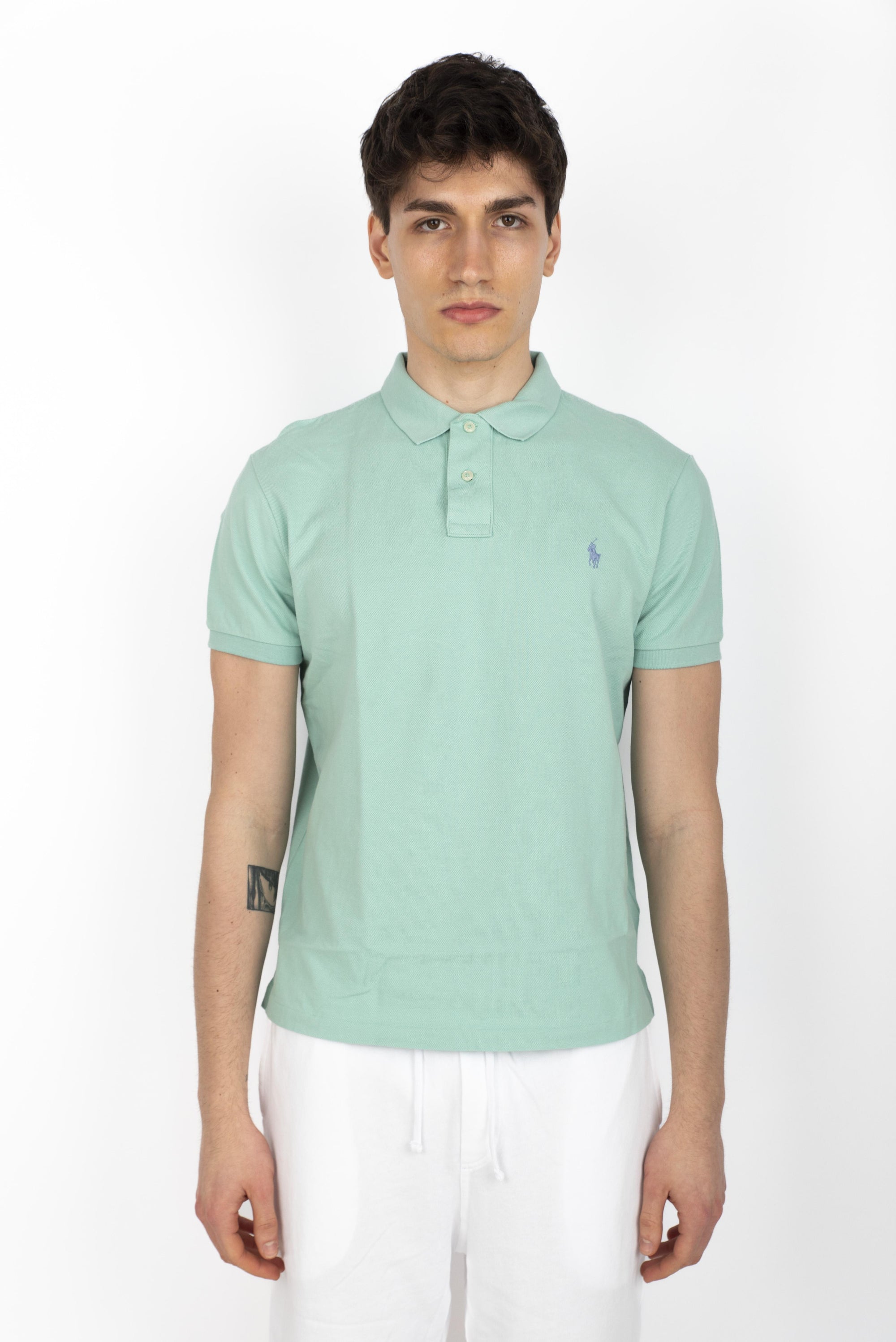 Polo celadon in piqué Slim Fit 710680784 422 POLO RALPH LAUREN