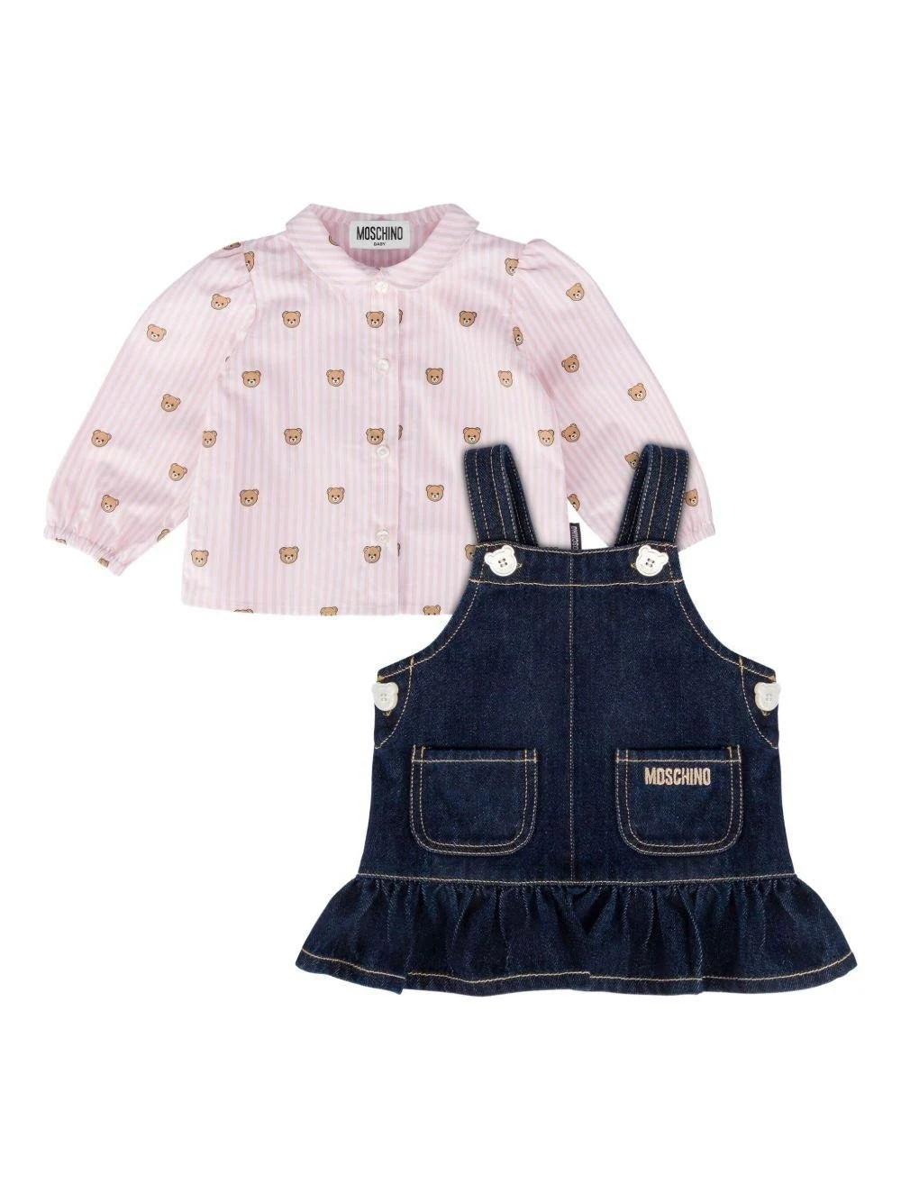 Set t-shirt e abito per neonata con stampa orso MDK036L0E34 40109 MOSCHINO BABY