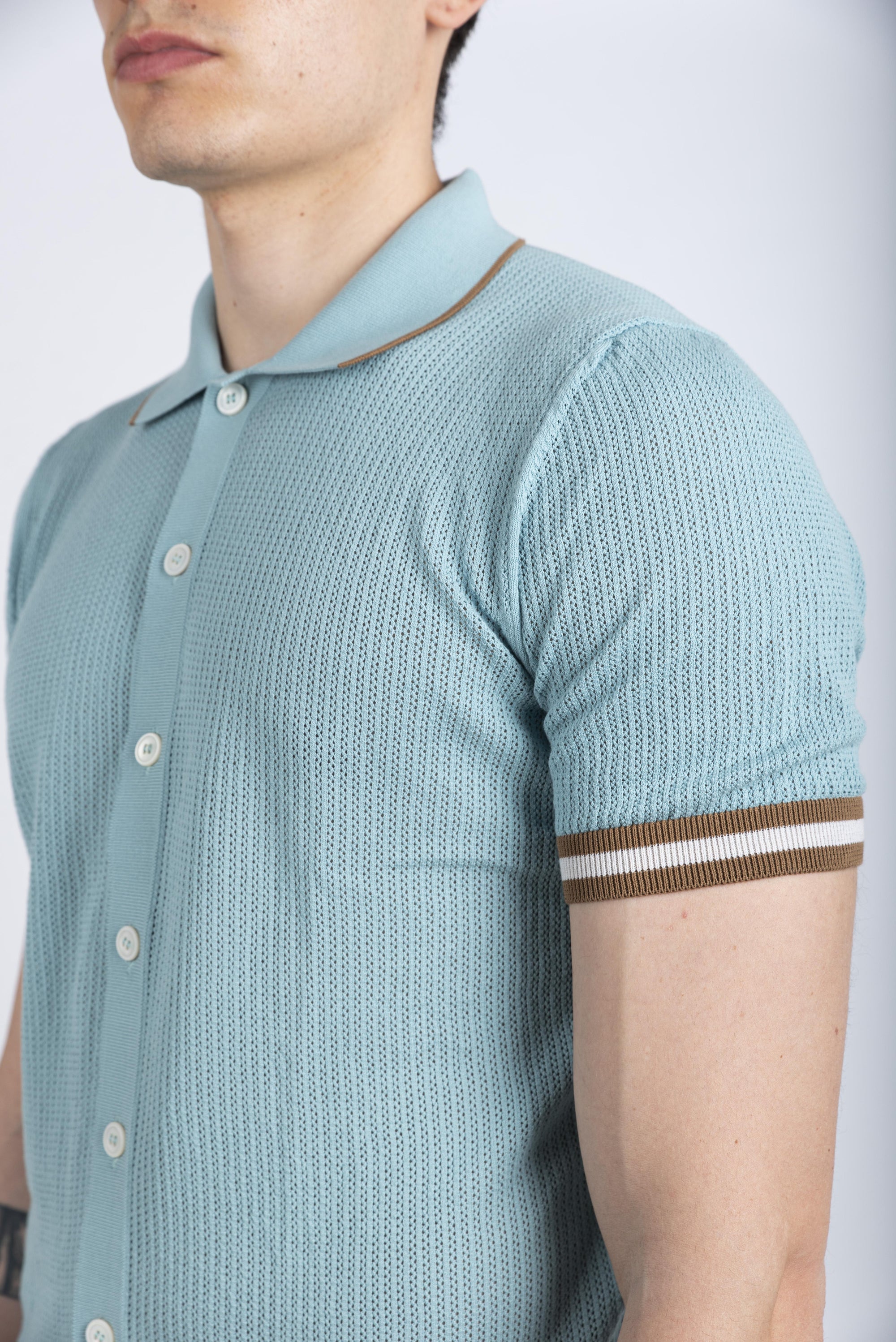 Camicia in maglia punto traforato celeste 57180/20612 430 GRAN SASSO