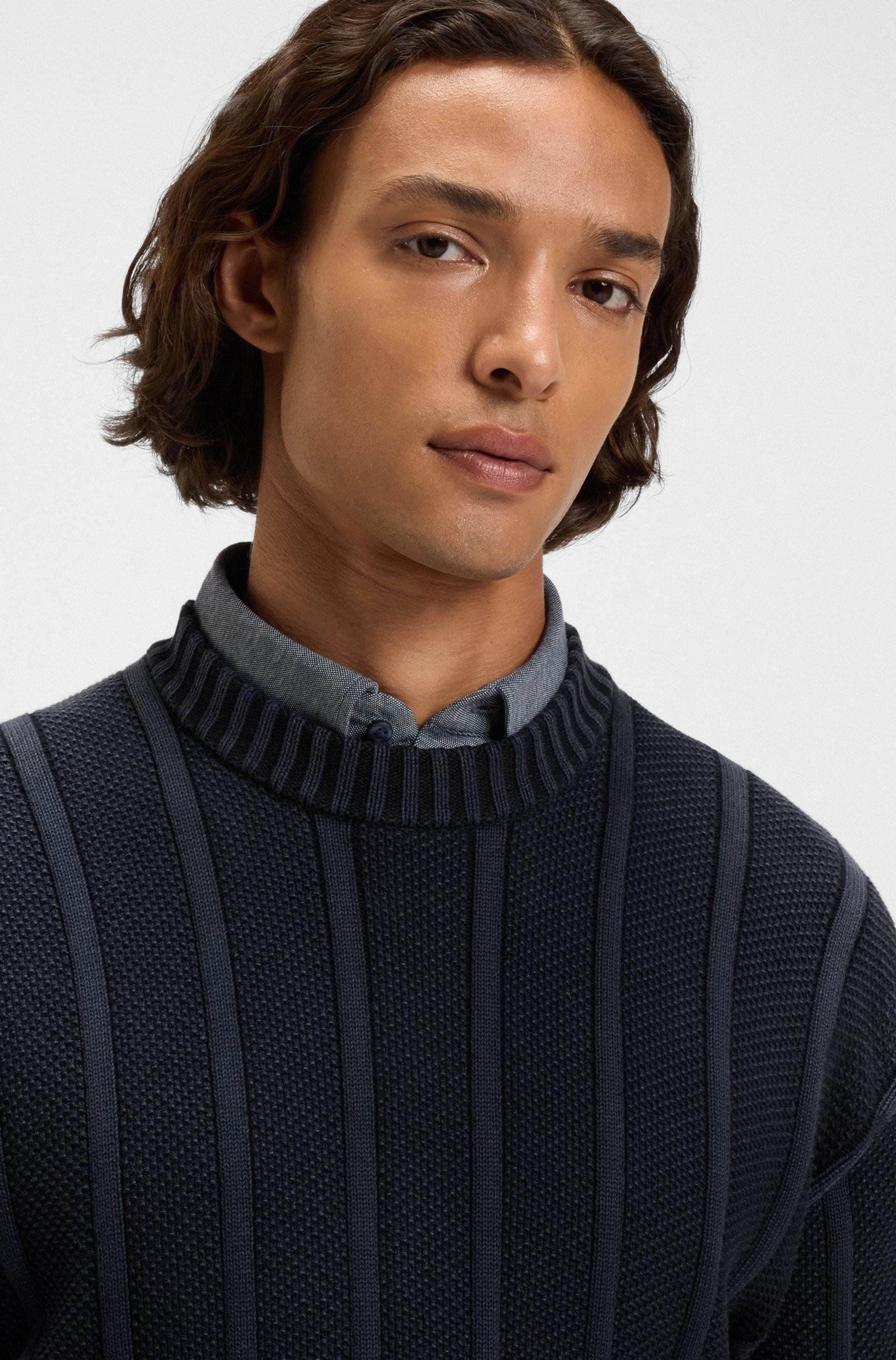 Maglione in cotone con lavorazione a coste e a grana di riso 50543690 404 BOSS