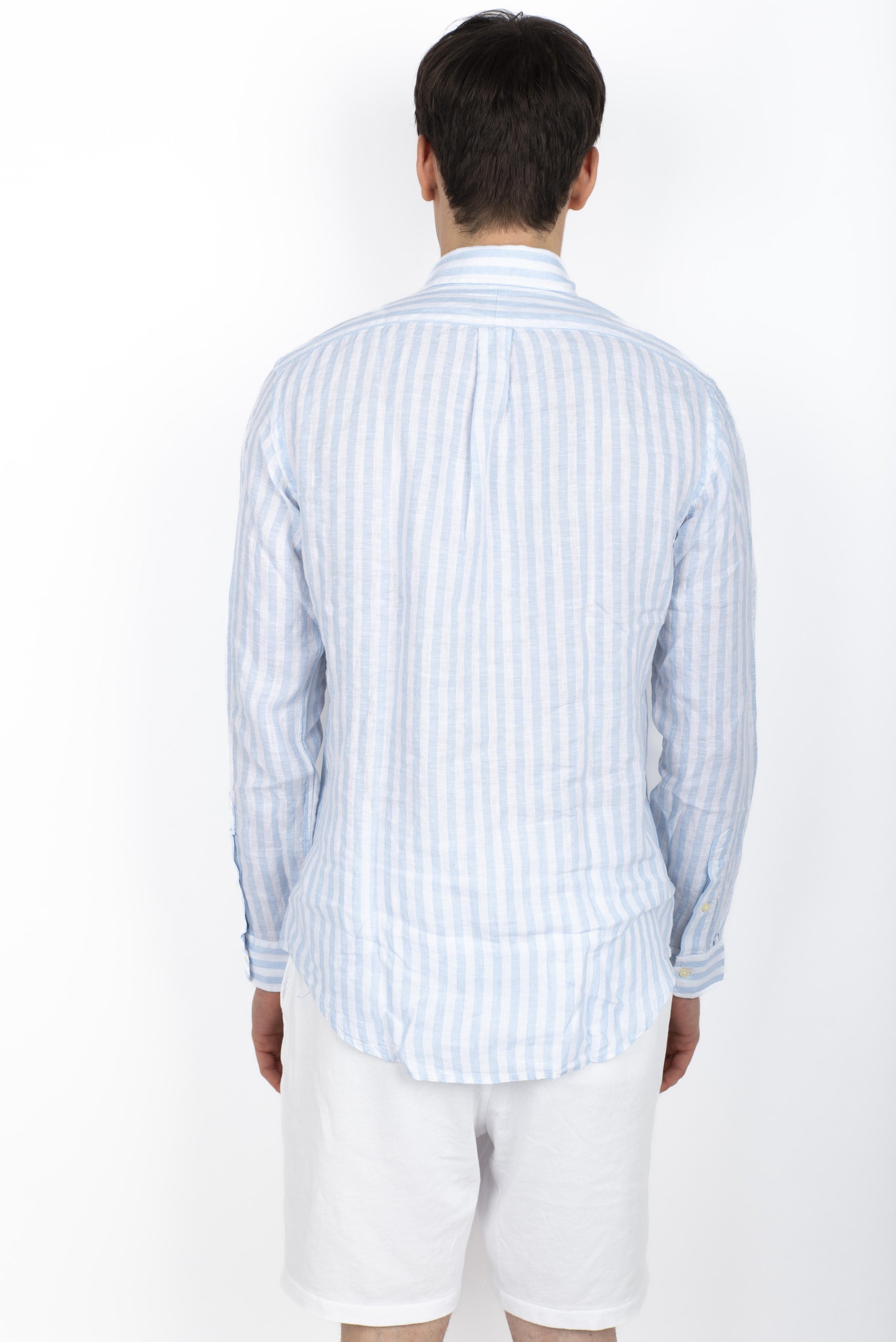 Camicia in lino a righe Custom Fit office blu white 710969636 003 POLO RALPH LAUREN
