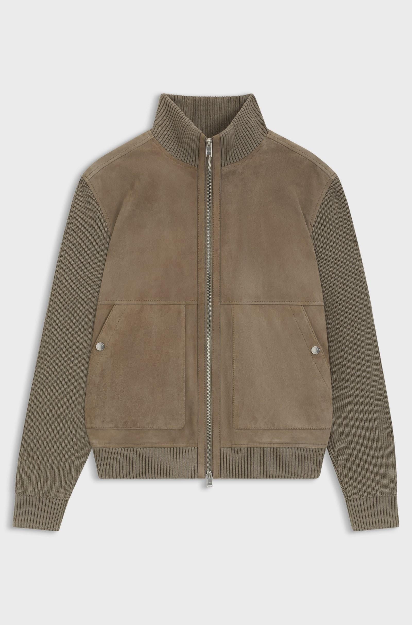 Giacca in pelle con maniche in misto cotone 50547673 245 BOSS