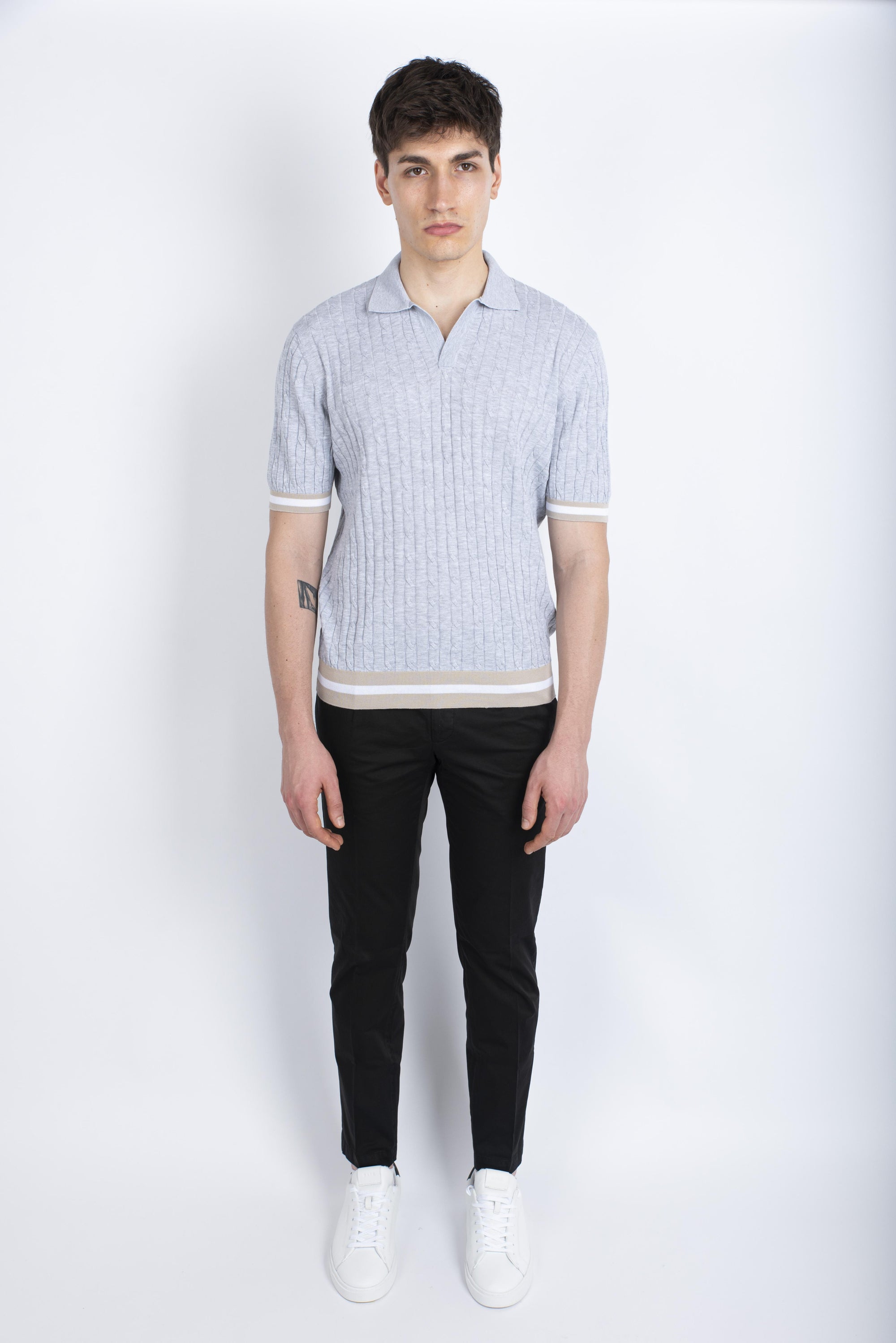 Polo skipper in maglia a trecce e coste grigio 57191/20679 052 GRAN SASSO