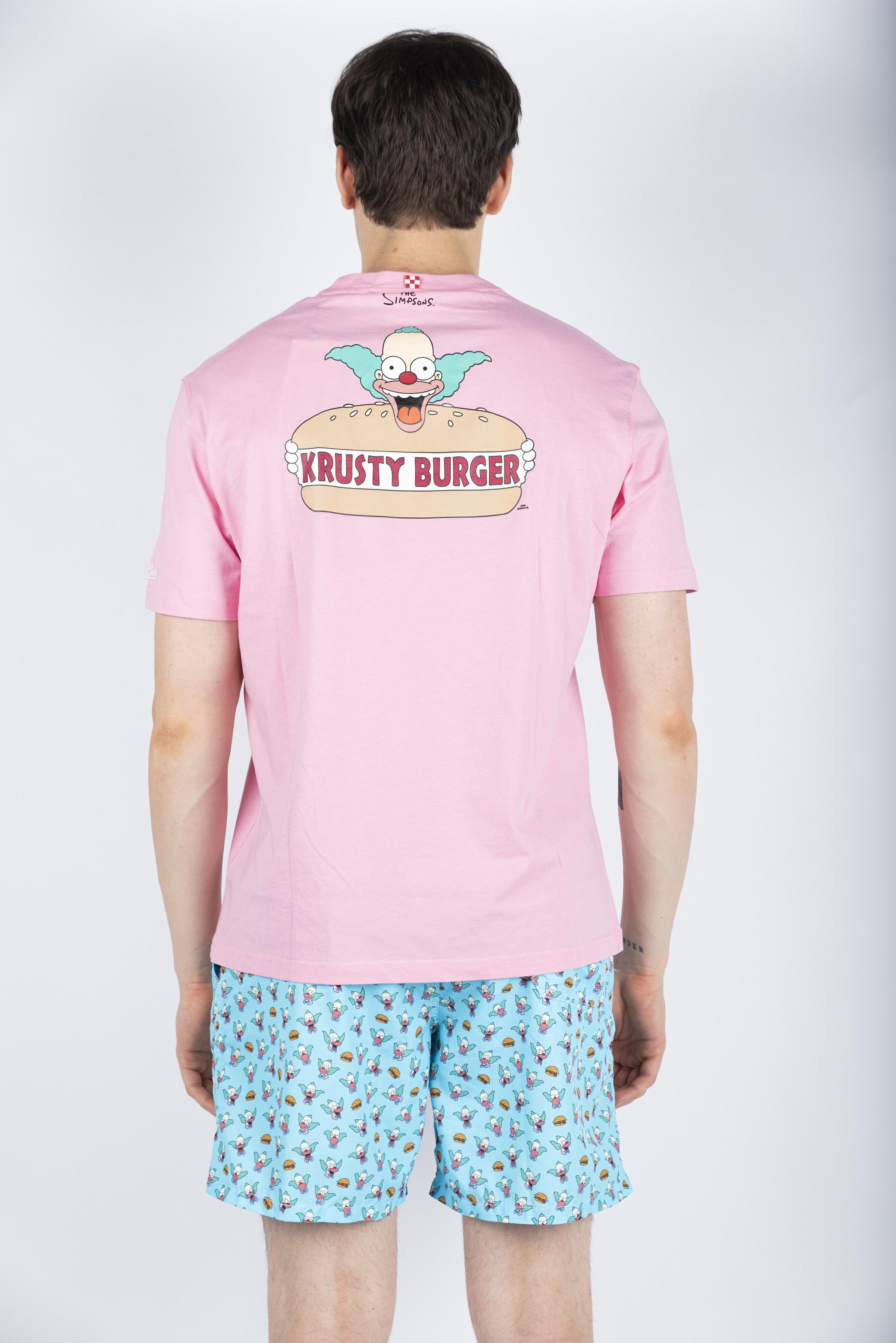T-shirt in cotone con ricamo Krusty Burger Simpson rosa Special Edition TSHM001 02621H MC2 SAINT BARTH