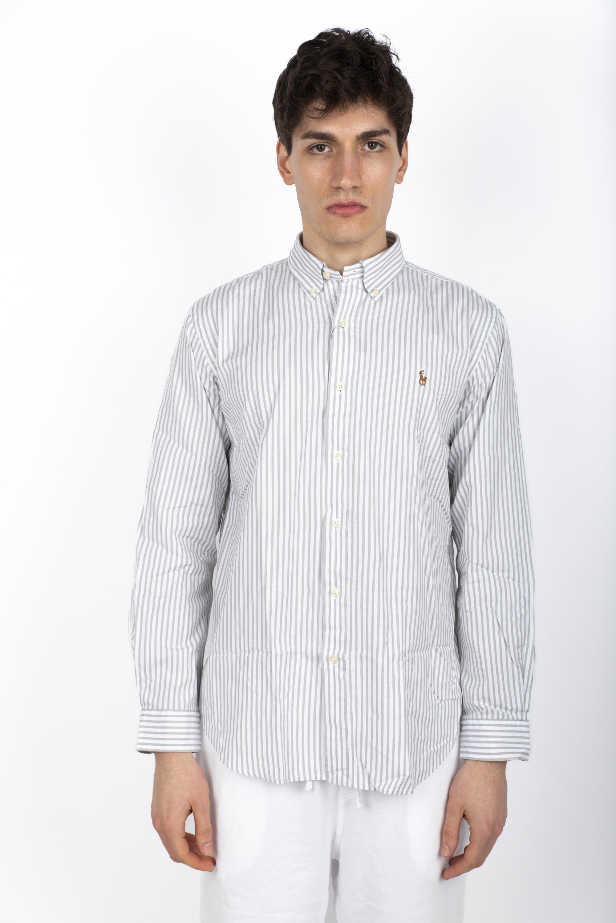 Camicia Oxford stretch Custom-Fit grigio bianco 710886462 001 POLO RALPH LAUREN