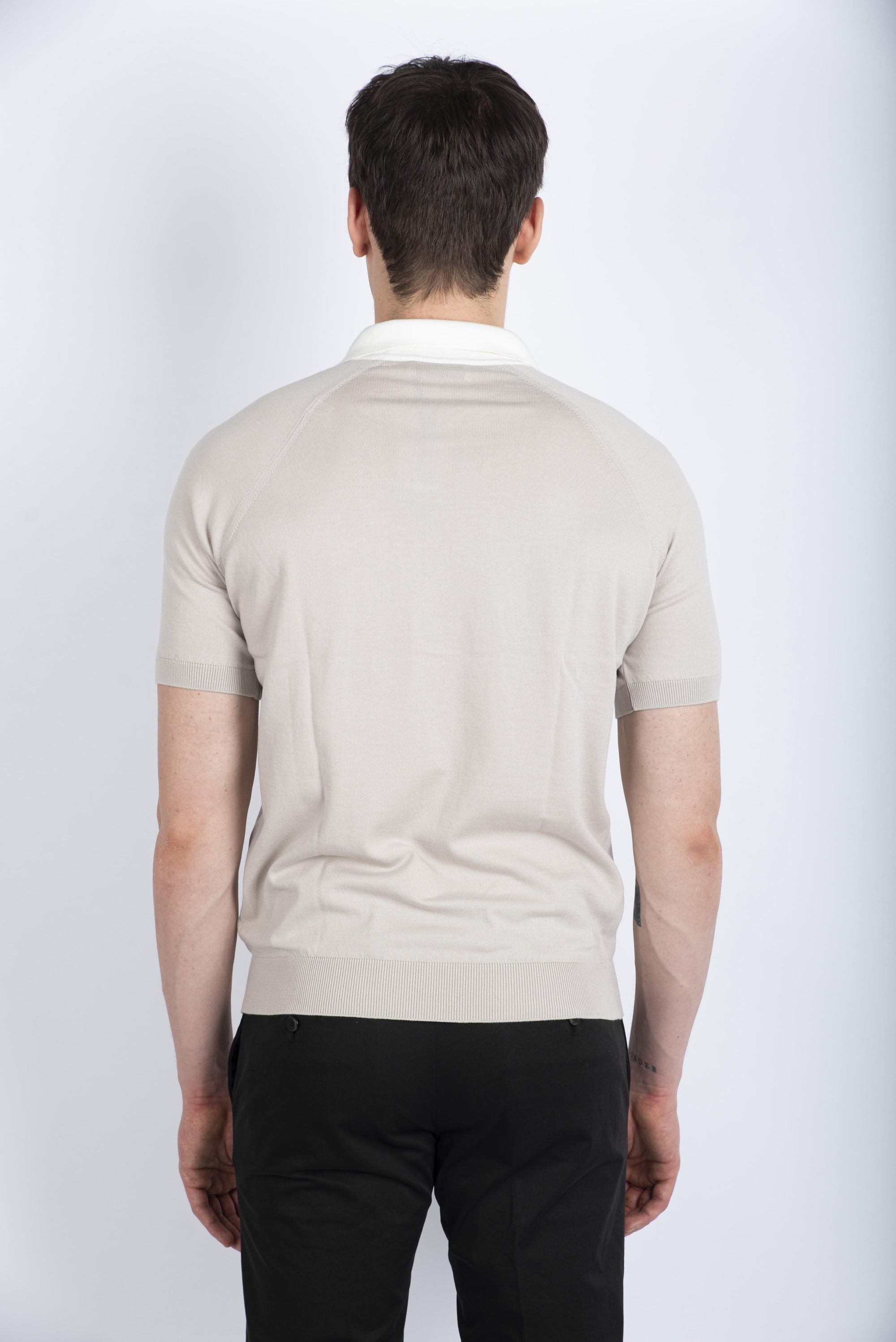 Polo skipper in maglia raglan cotone organico beige bianco 57165/18045 012 GRAN SASSO