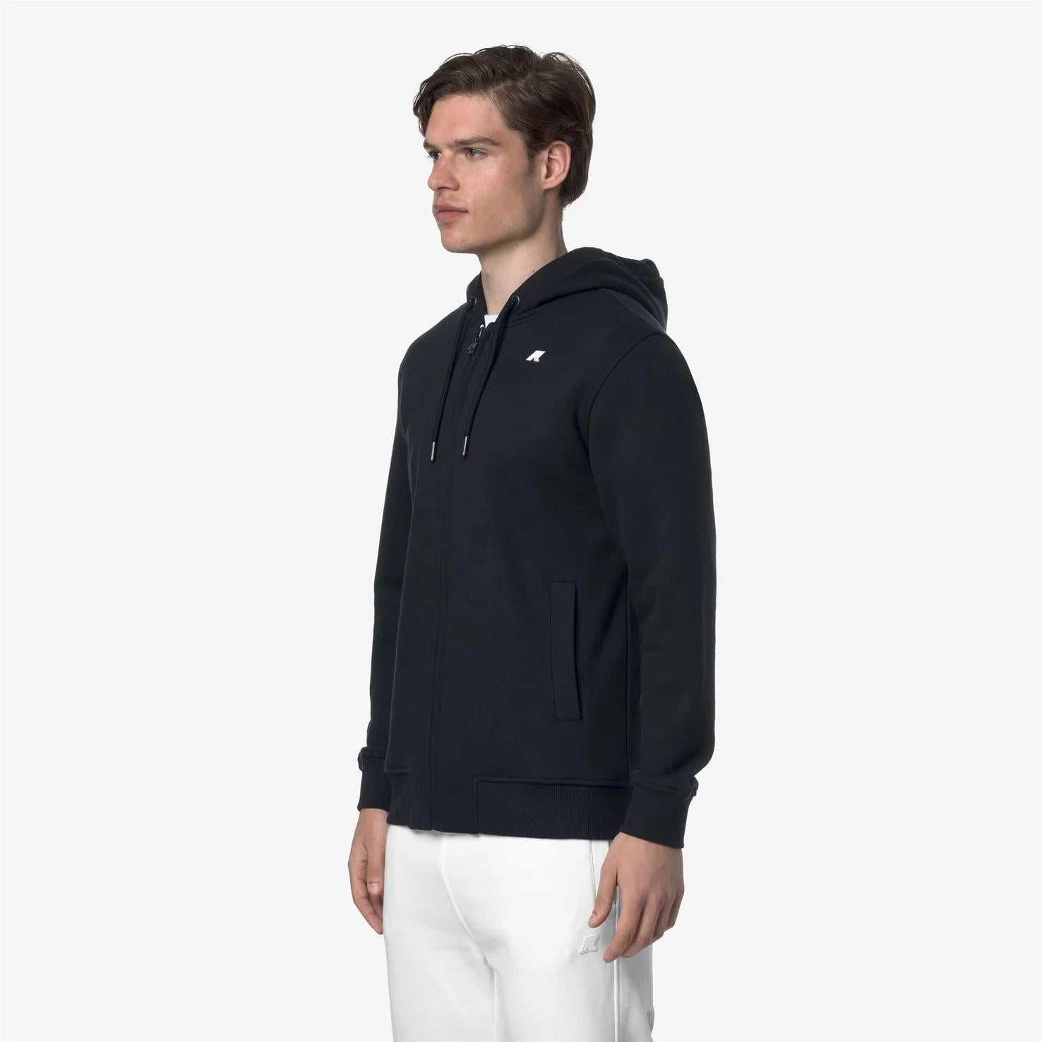 Giacca in pile casual da uomo blu con cappuccio regolabile K31364W K89 K-WAY