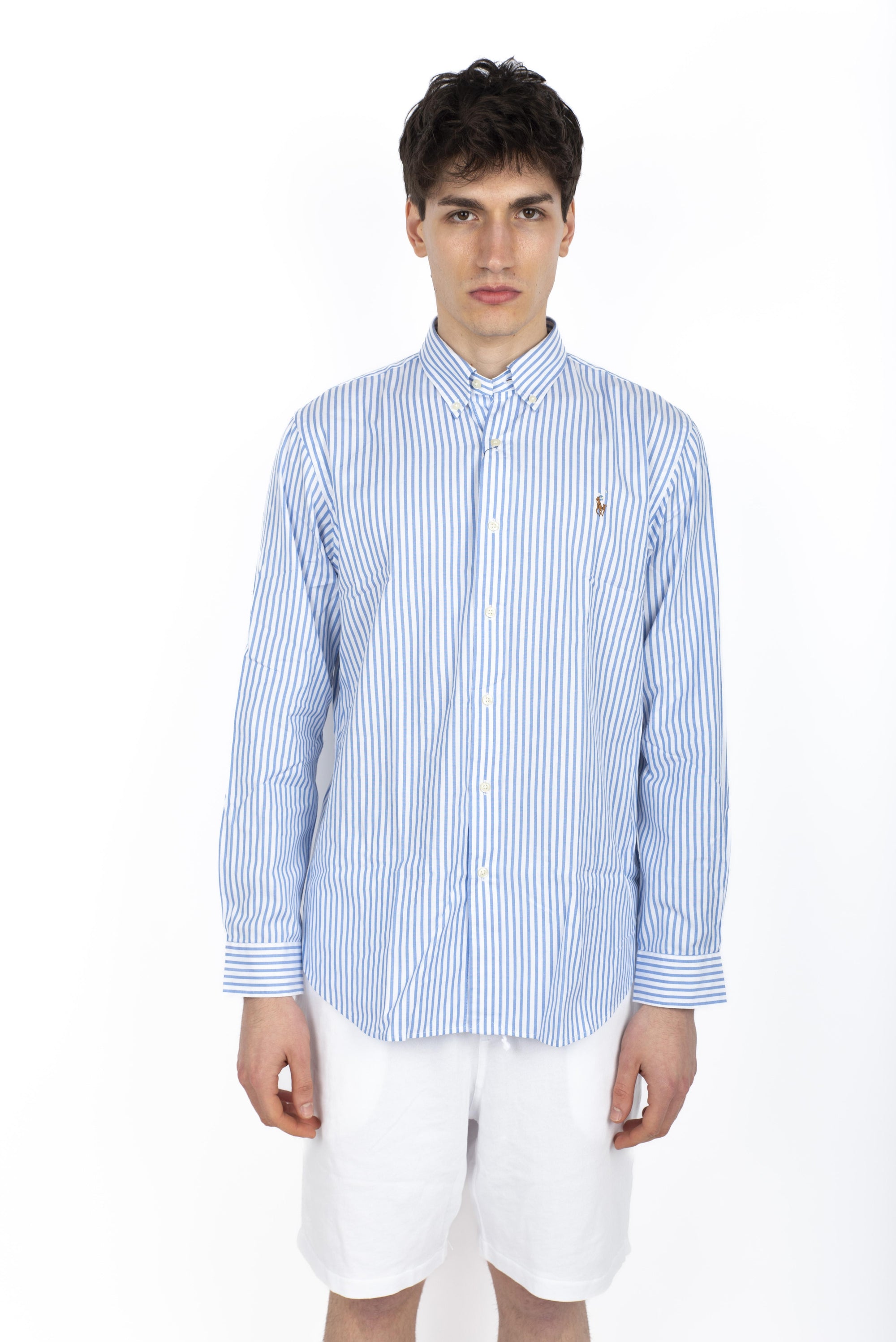 Camicia Oxford stretch Custom-Fit blu bianco 710886462 003 POLO RALPH LAUREN