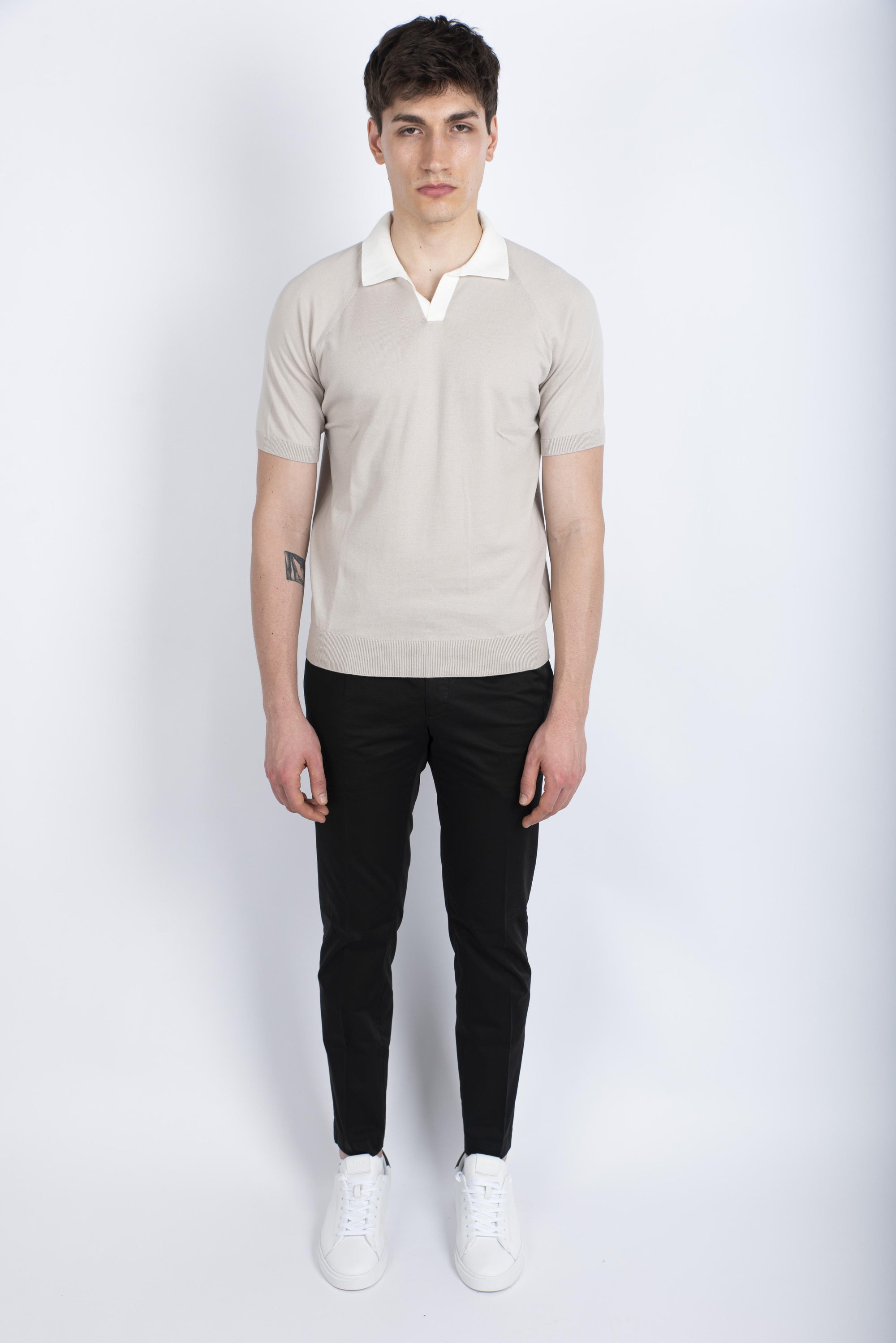 Polo skipper in maglia raglan cotone organico beige bianco 57165/18045 012 GRAN SASSO