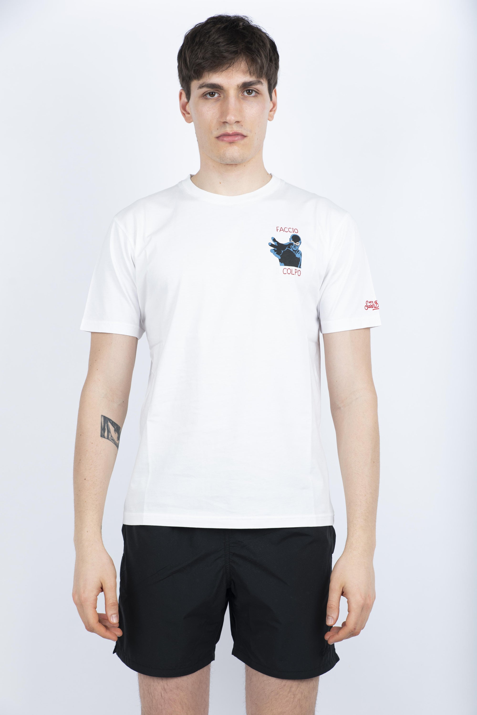 T-shirt Man in cotone con ricamo Special Edition TSHM001 05381H MC2 SAINT BARTH