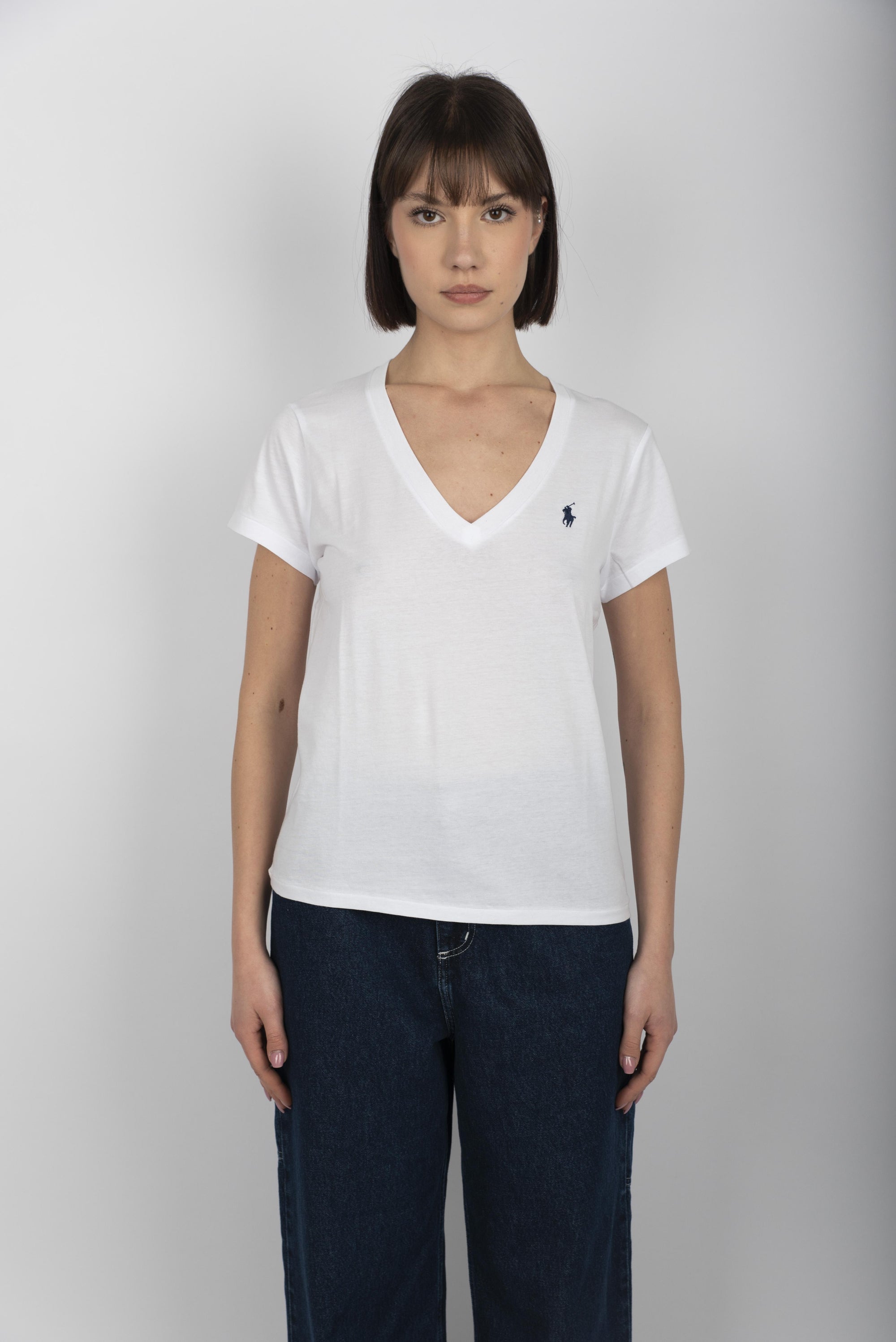 Maglietta in jersey con scollo a V bianco 211902403 001 POLO RALPH LAUREN