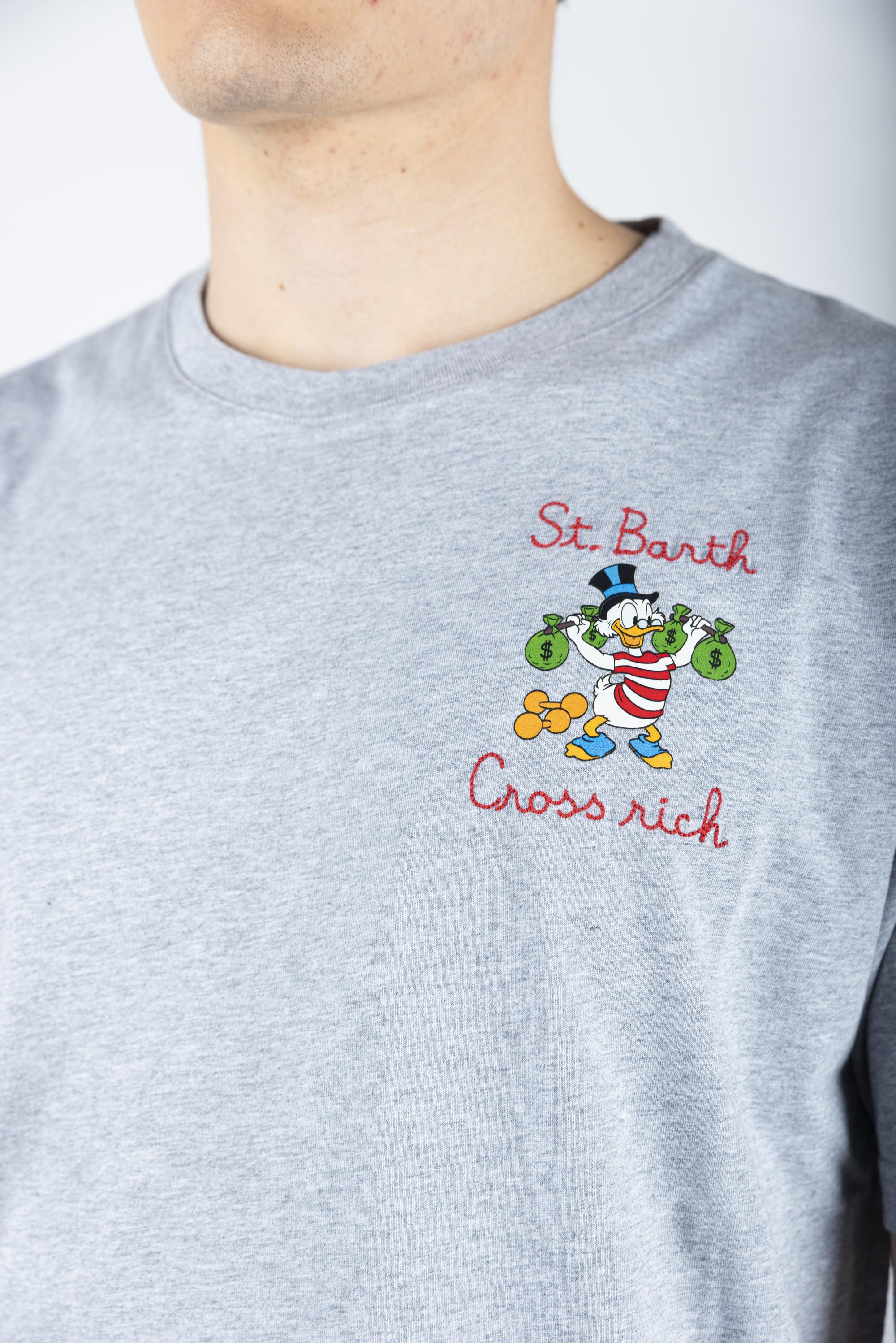 T-shirt in cotone con ricamo St. Barth Cross rich grigio Special Edition TSHM001 02913H MC2 SAINT BARTH