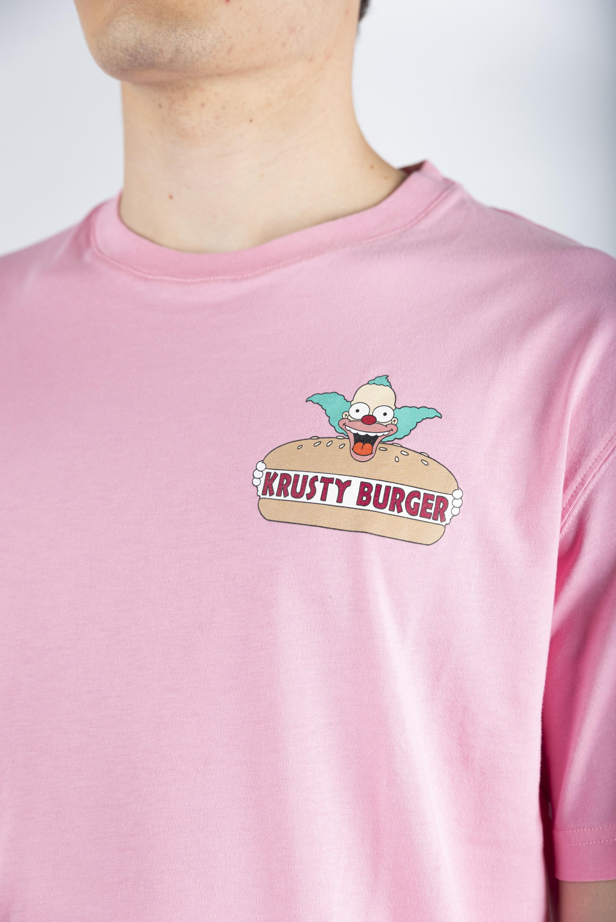T-shirt in cotone con ricamo Krusty Burger Simpson rosa Special Edition TSHM001 02621H MC2 SAINT BARTH