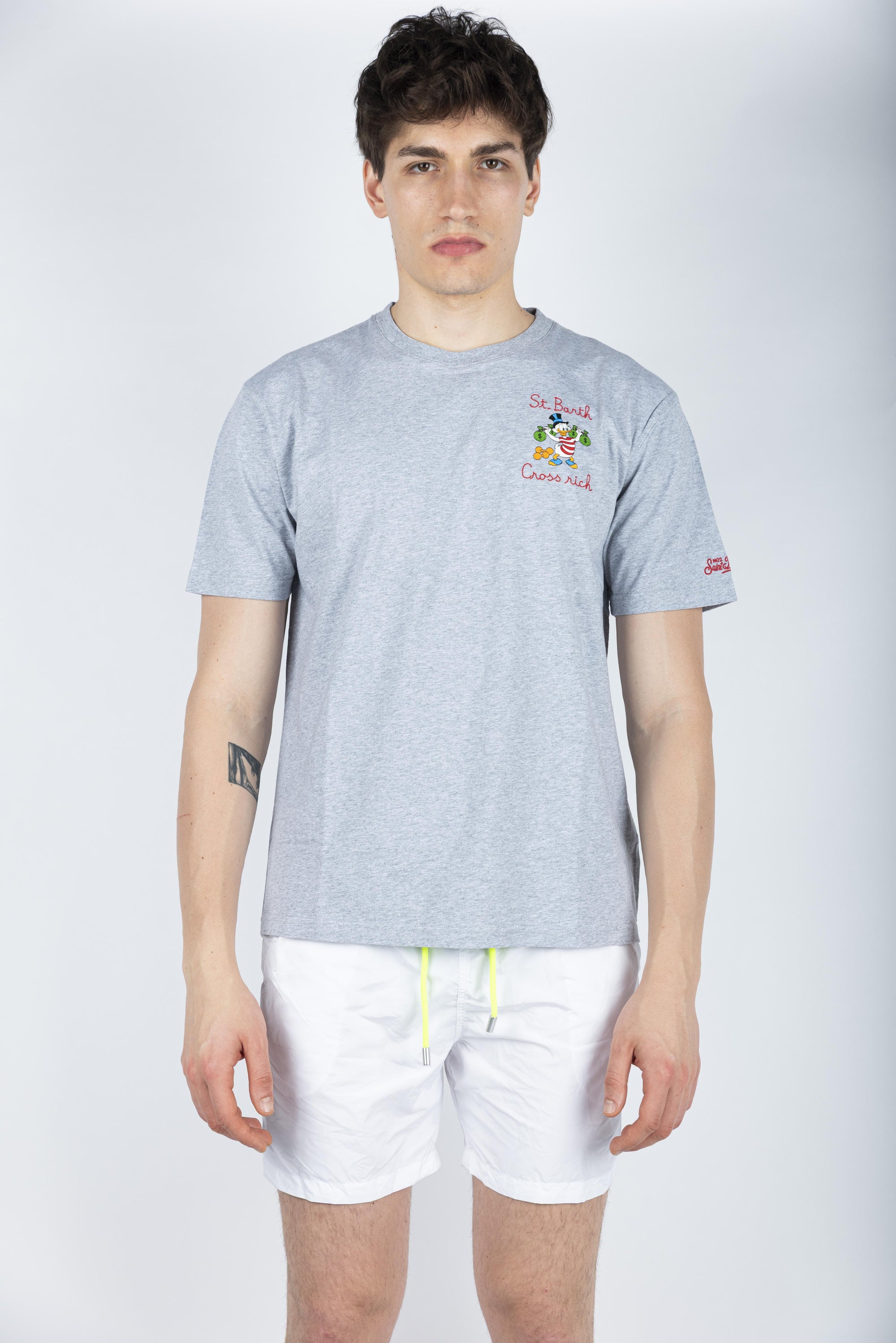 T-shirt in cotone con ricamo St. Barth Cross rich grigio Special Edition TSHM001 02913H MC2 SAINT BARTH