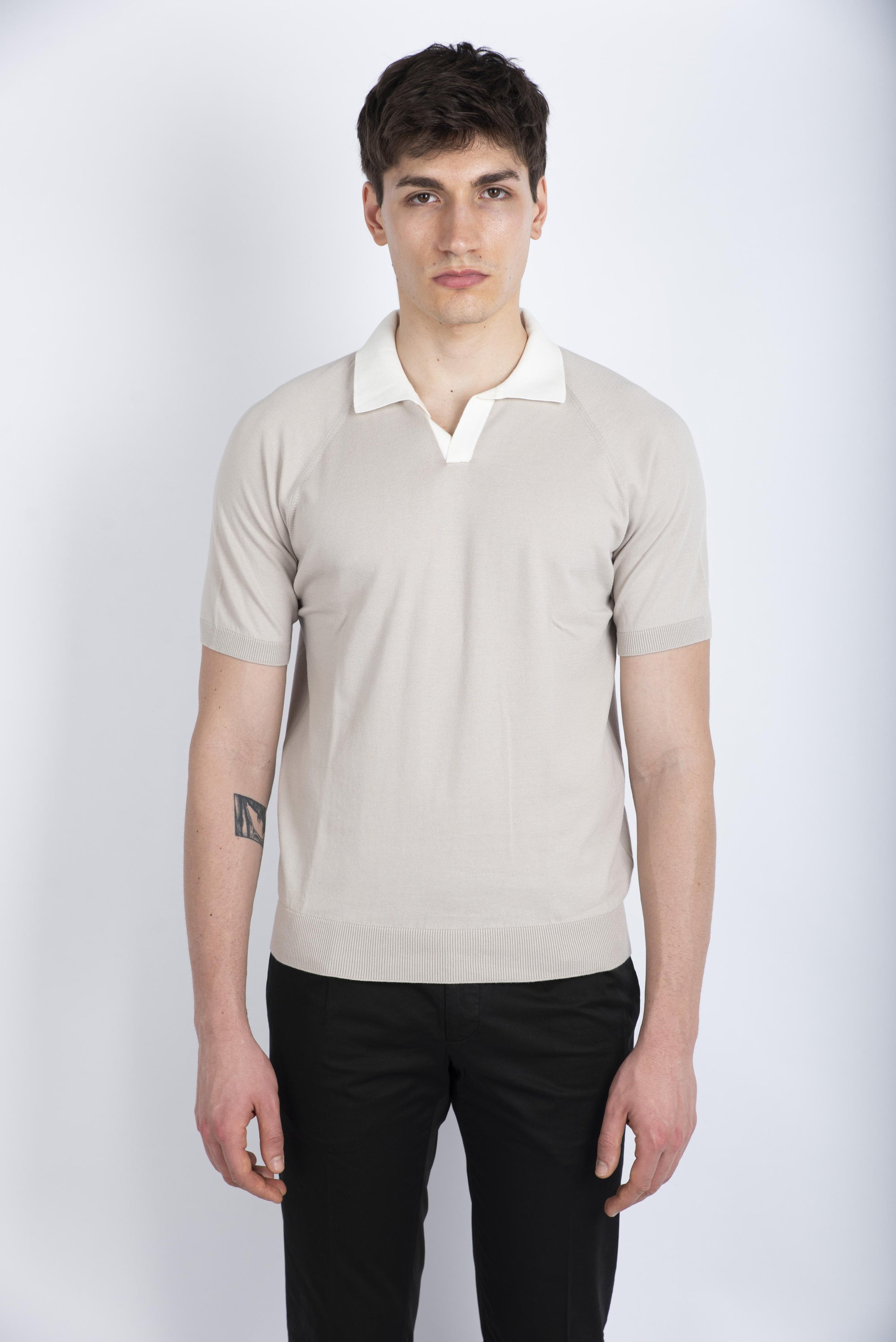 Polo skipper in maglia raglan cotone organico beige bianco 57165/18045 012 GRAN SASSO