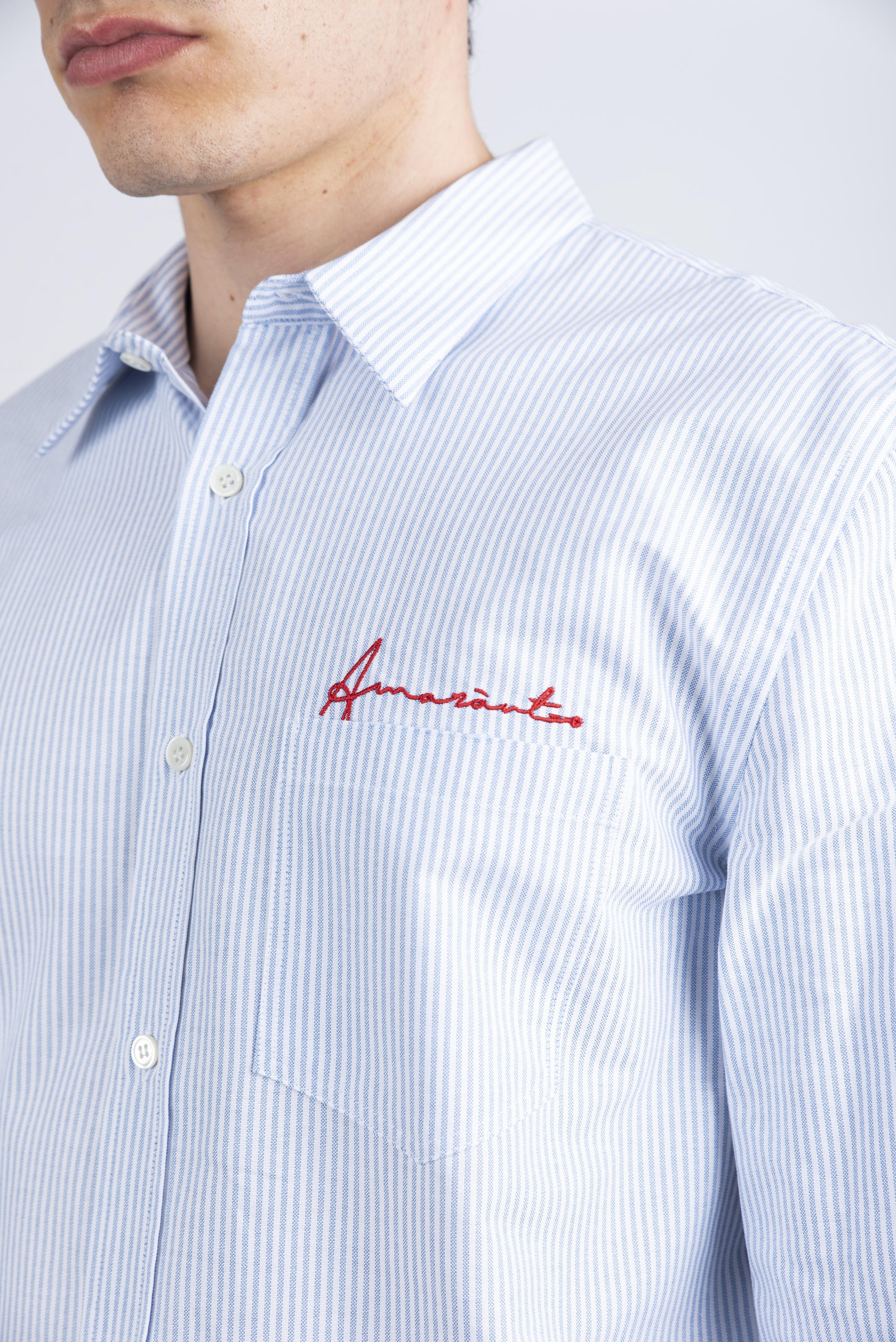 Camicia a righe con ricamo Amaranto Uomo B6D0064 DFBASTONCINO AMARANTO