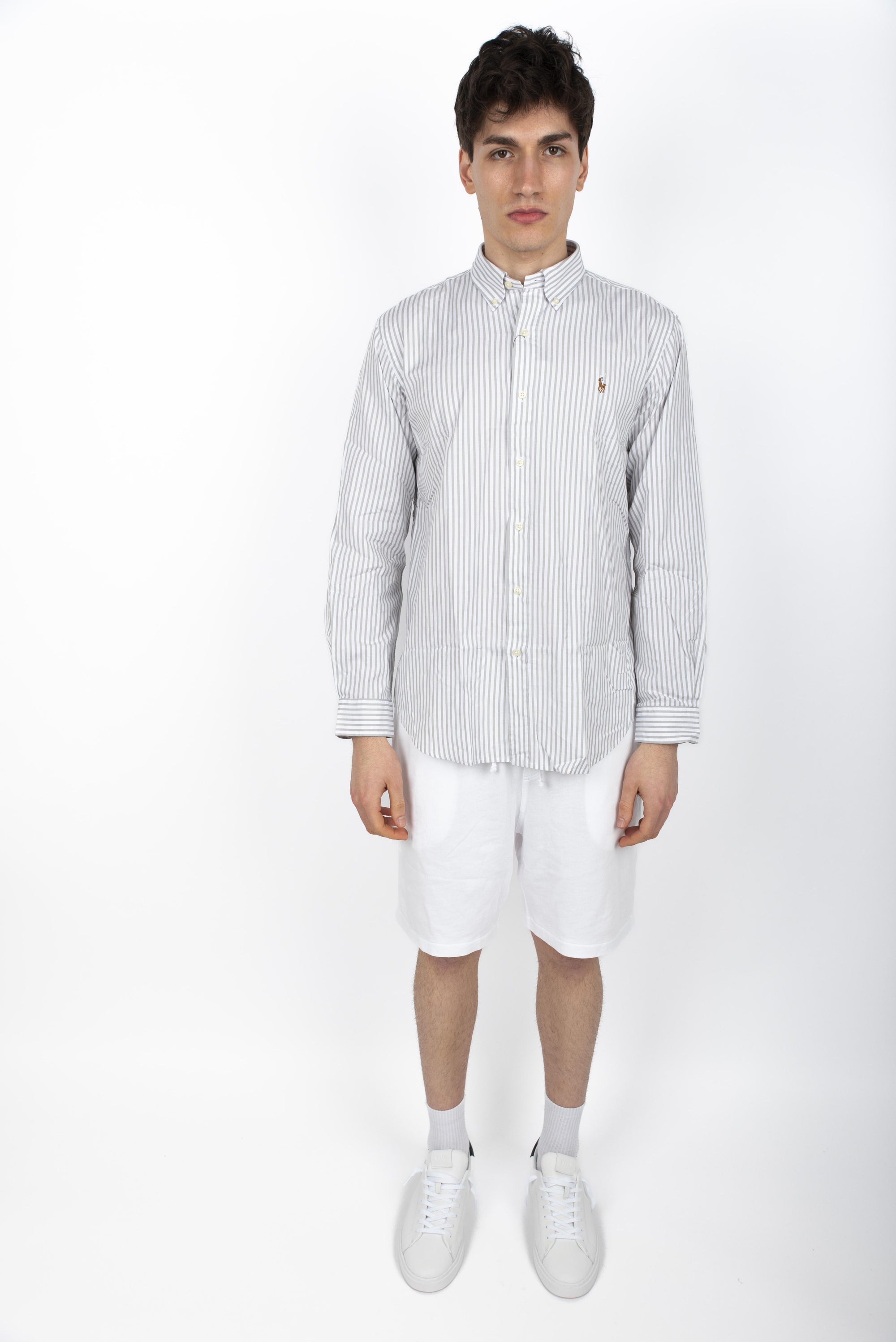 Camicia Oxford stretch Custom-Fit grigio bianco 710886462 001 POLO RALPH LAUREN