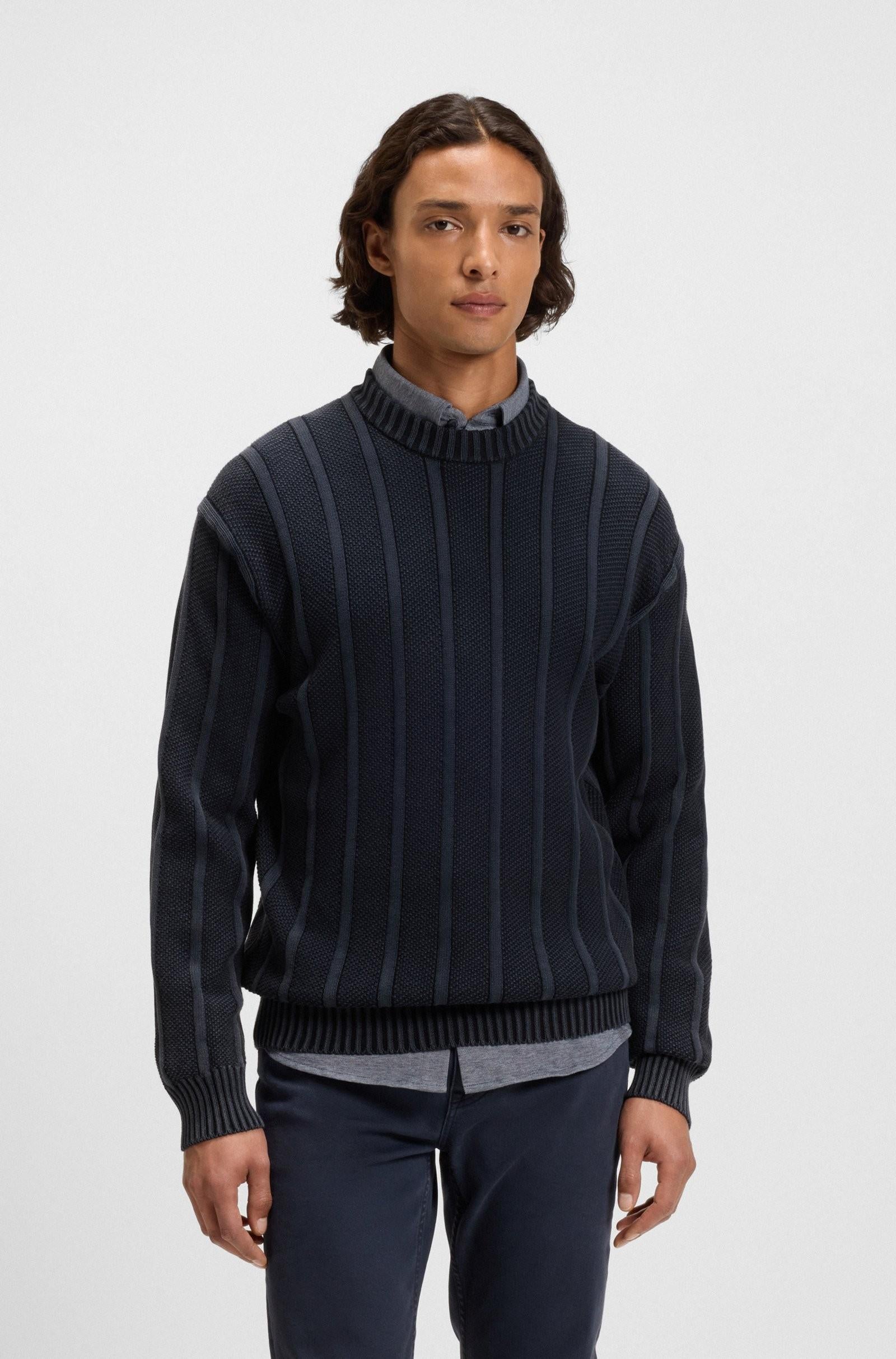 Maglione in cotone con lavorazione a coste e a grana di riso 50543690 404 BOSS