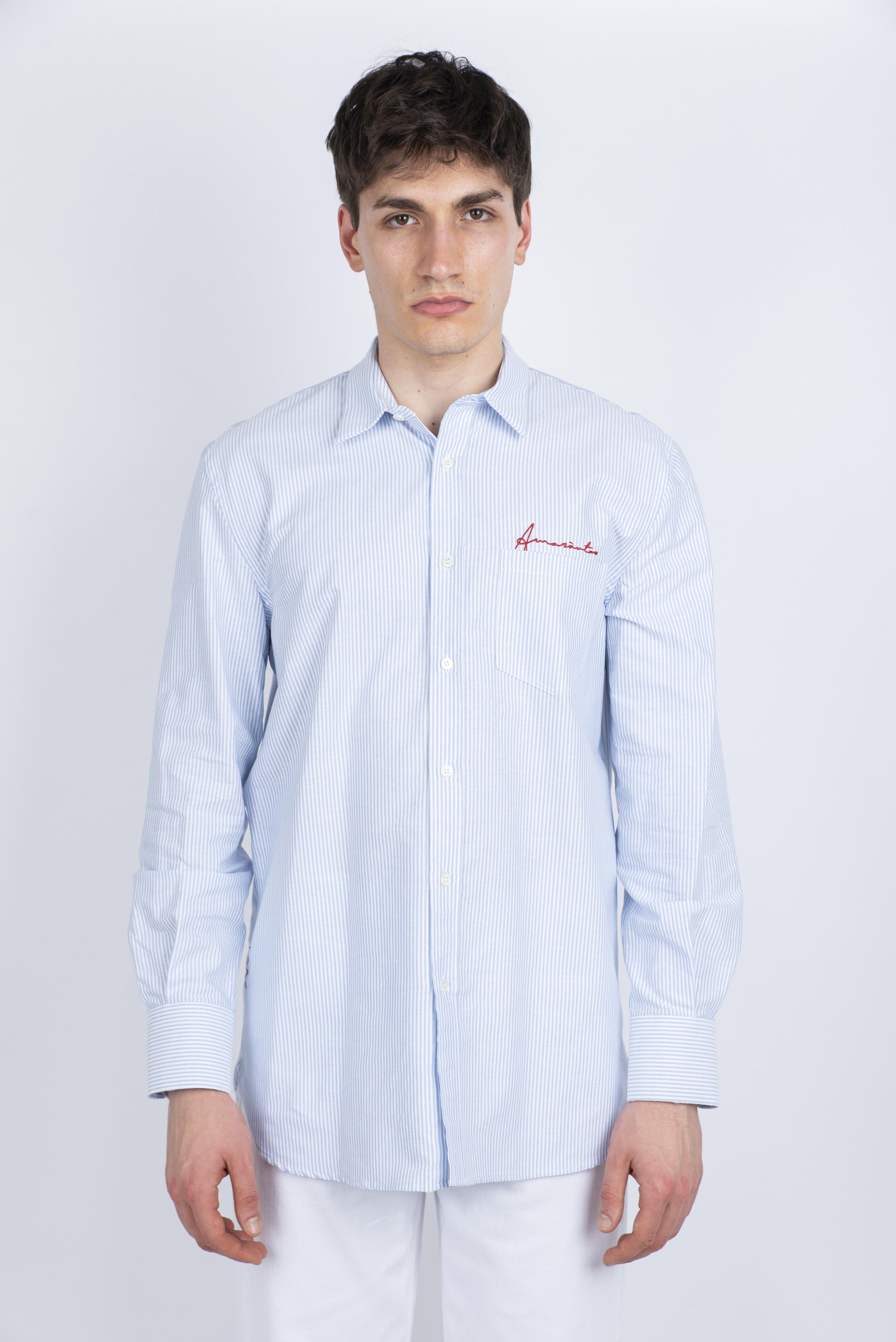 Camicia a righe con ricamo Amaranto Uomo B6D0064 DFBASTONCINO AMARANTO