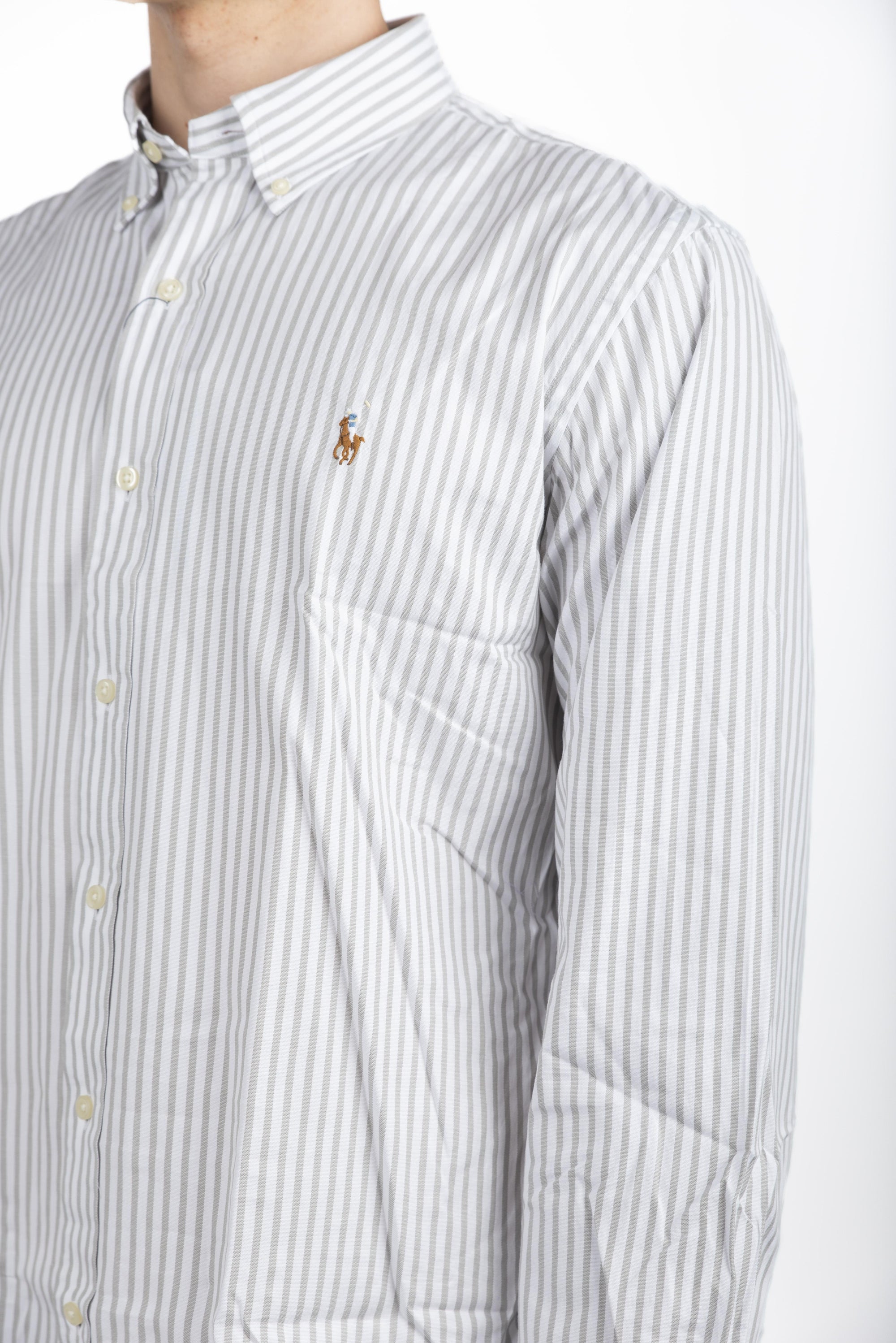 Camicia Oxford stretch Custom-Fit grigio bianco 710886462 001 POLO RALPH LAUREN