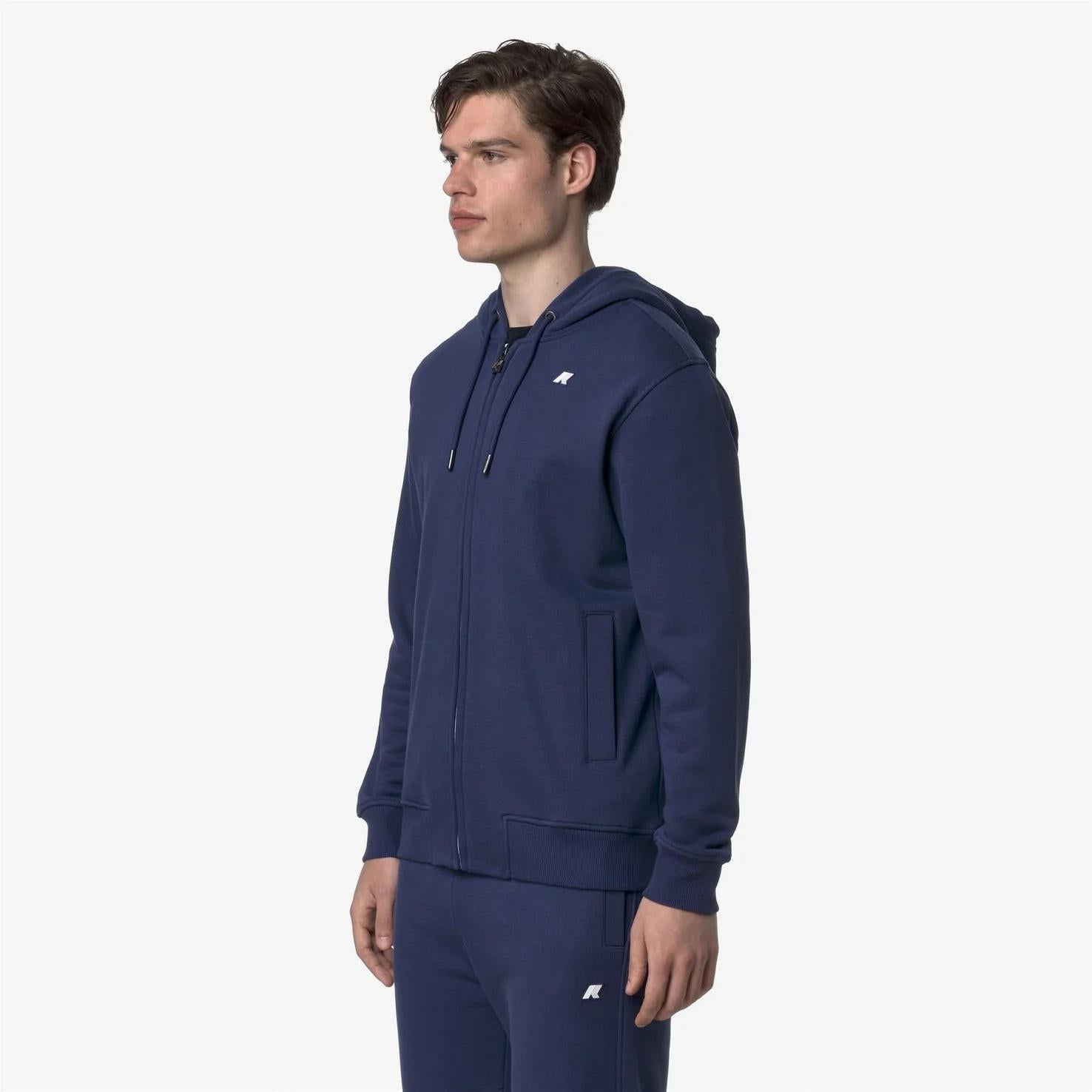 Giacca in pile casual da uomo blu con cappuccio regolabile K31364W 867 K-WAY
