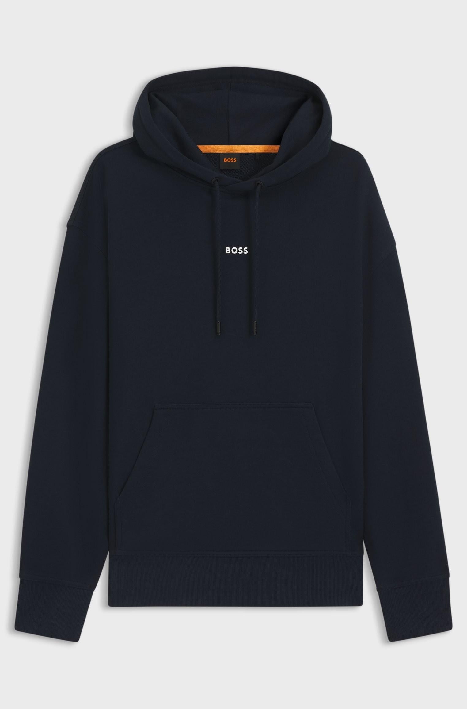 Felpa con cappuccio di pile di terry di cotone con logo a contrasto 50514530 404 BOSS