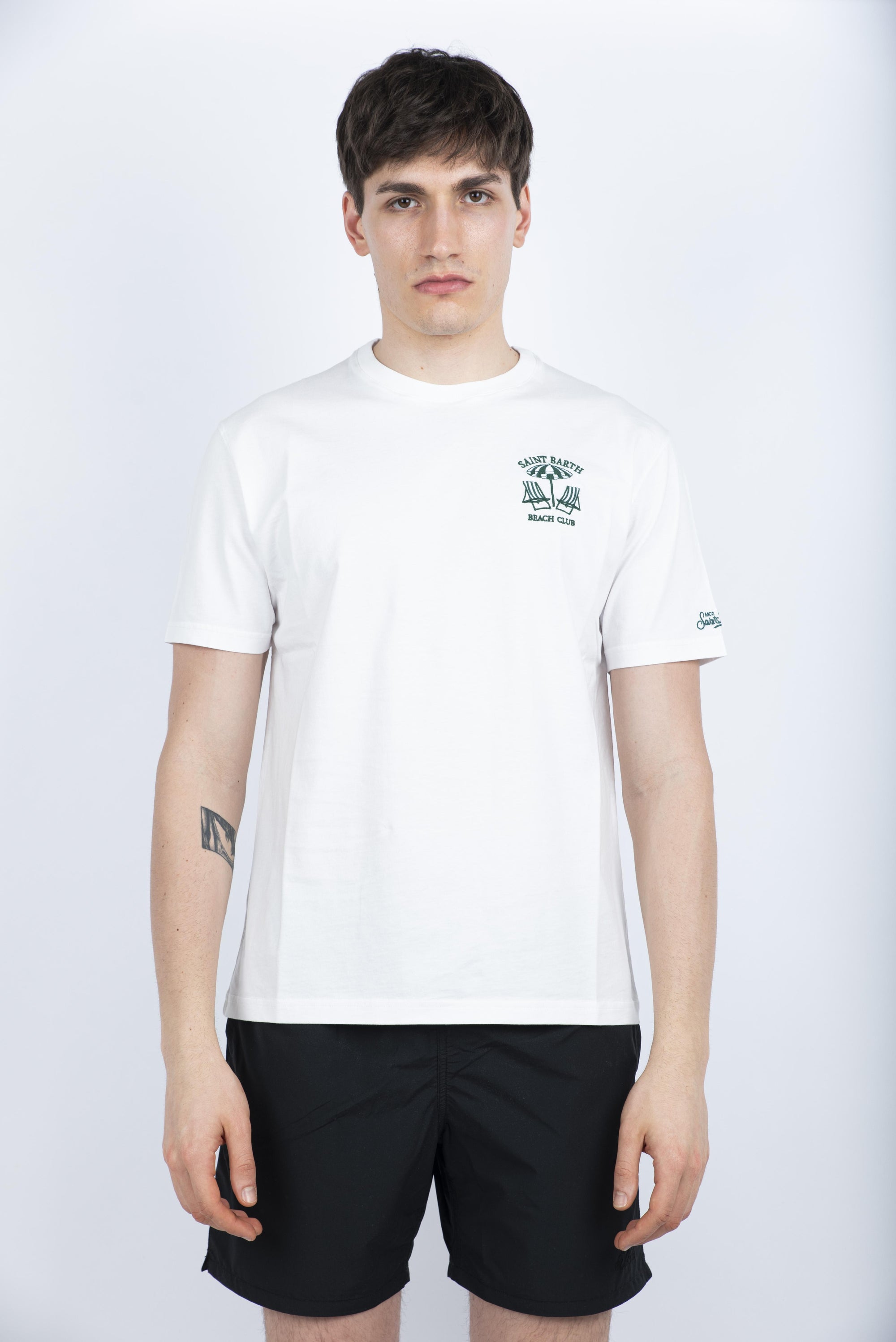 T-shirt Portofino in jersey di cotone Classic Fit con ricamo POT0001 02370H MC2 SAINT BARTH