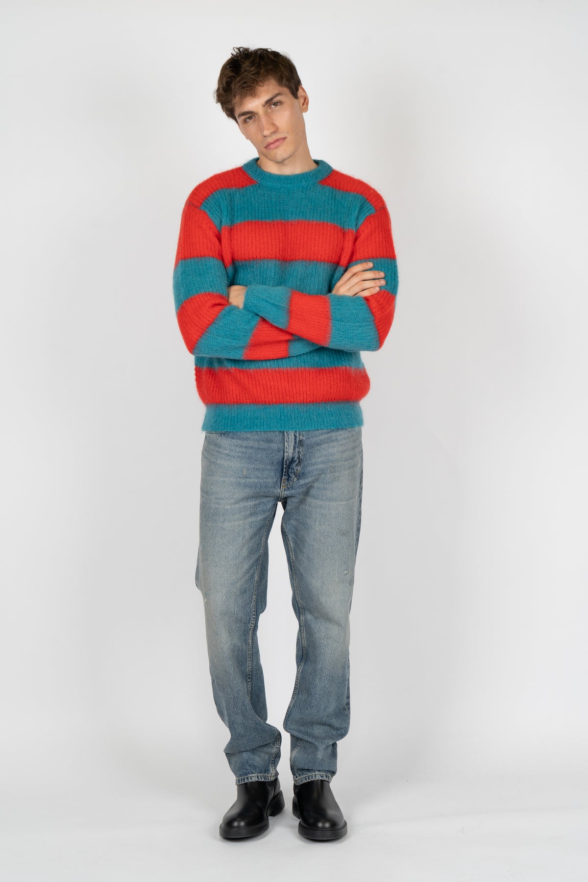 Maglione con motivo a righe B9F0070 FV447 AMARANTO 