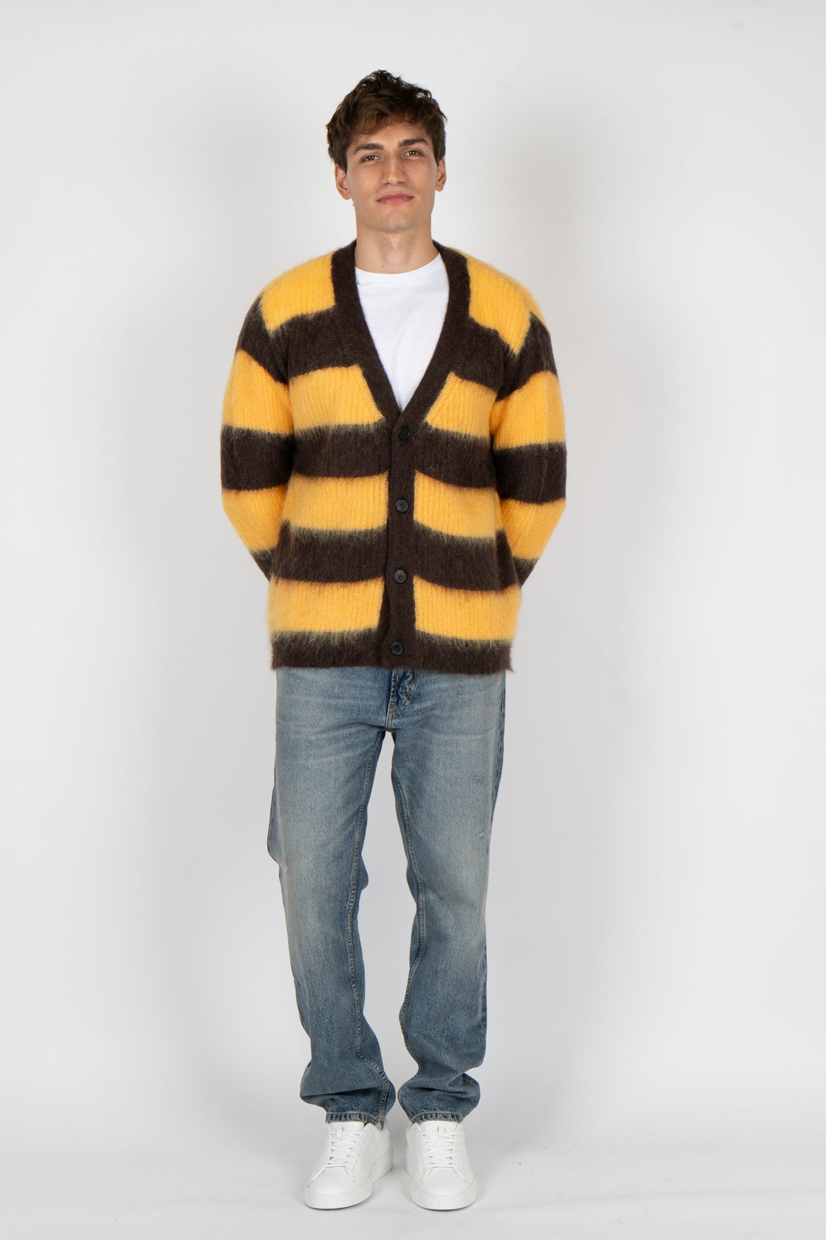 Cardigan con motivo a righe B9F0075 FV448 AMARANTO 