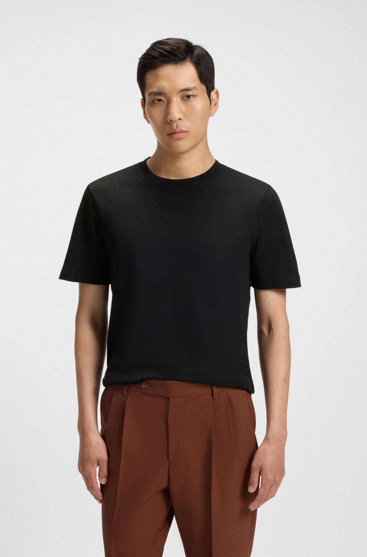T-shirt in misto cotone con lavorazione jacquard a bolle 50452680 001 BOSS 