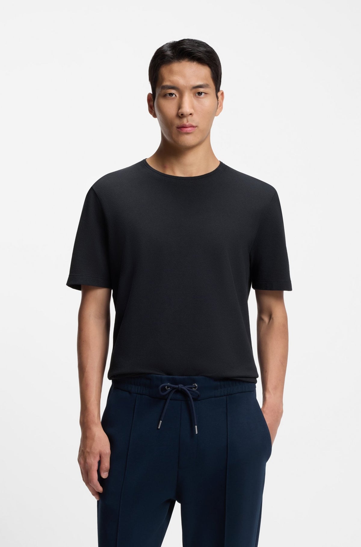 T-shirt in misto cotone con lavorazione jacquard a bolle 50452680 404 BOSS 