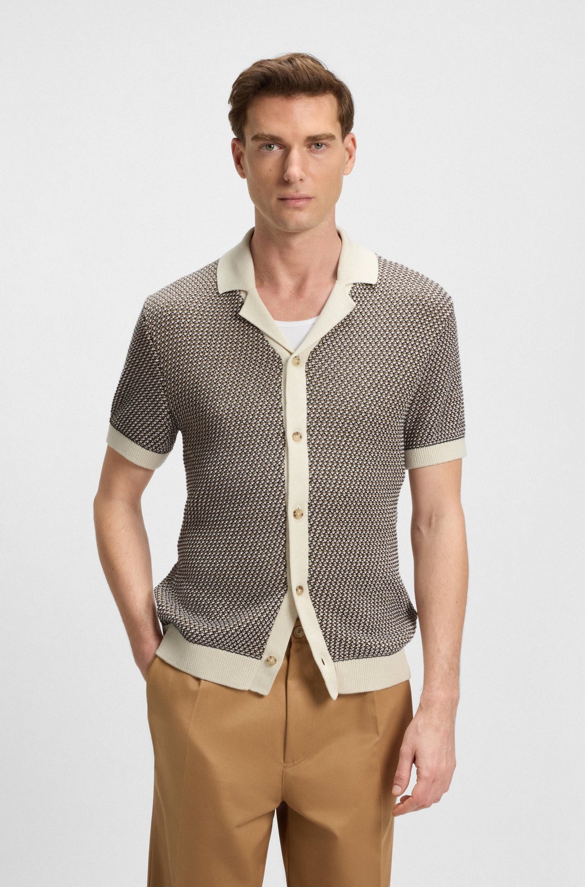 Cardigan in maglia regular fit in cotone 50543163 131 BOSS 