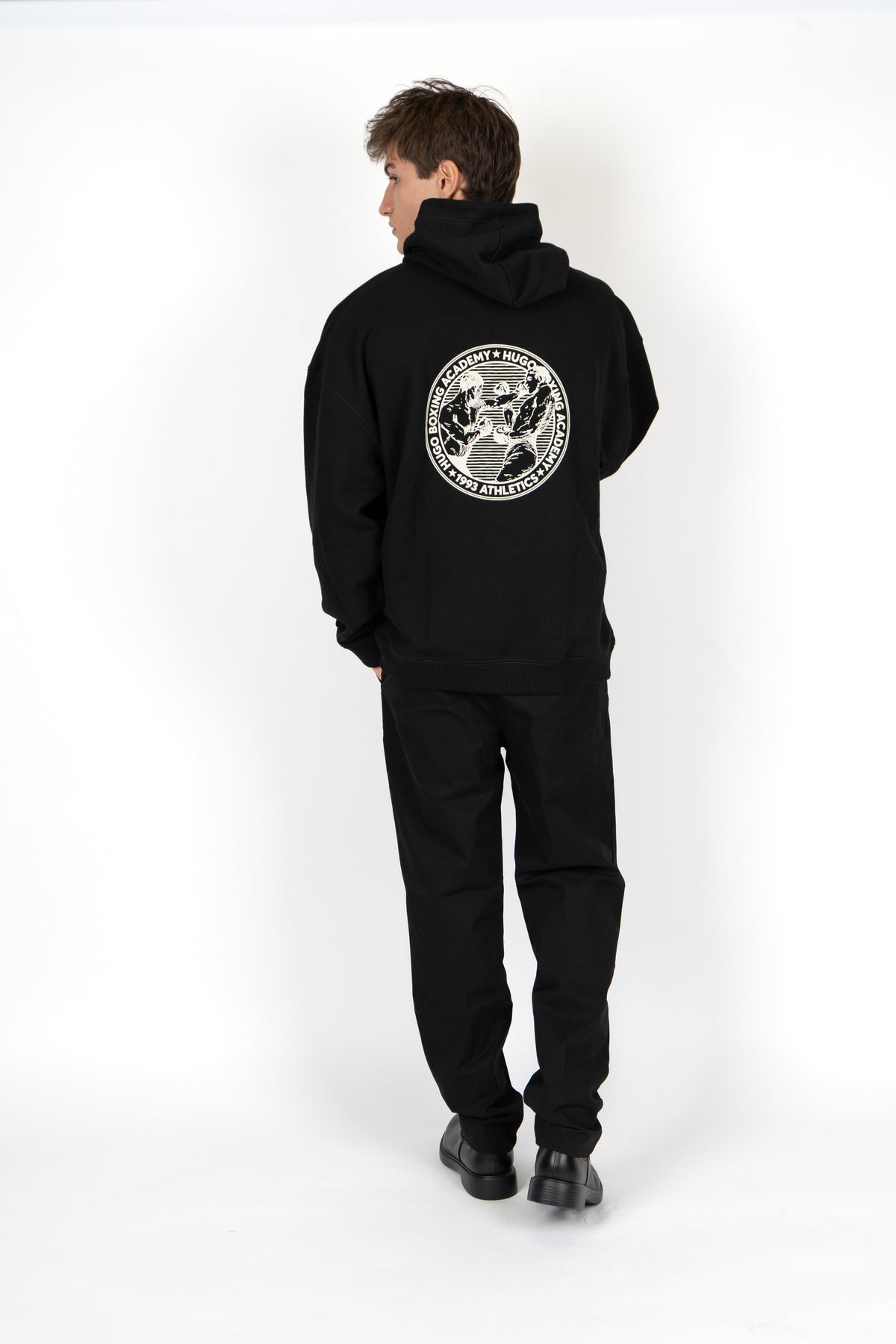 Felpa con cappuccio in terry di cotone con grafica ispirata alla boxe 50542399 001 HUGO 