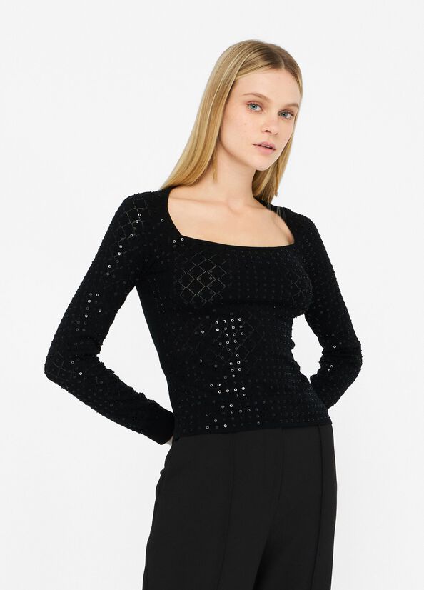 Maglia con paillettes CF5027MS18F 22222 LIU JO BLACK 