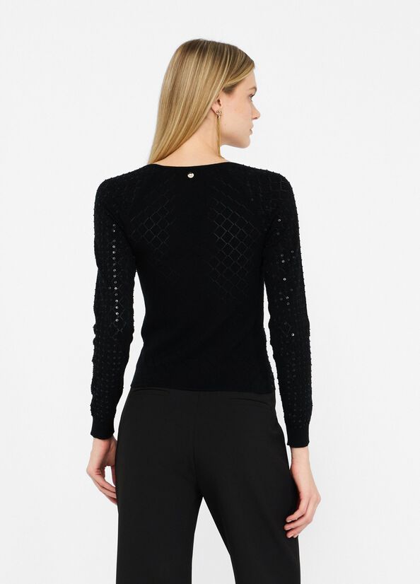 Maglia con paillettes CF5027MS18F 22222 LIU JO BLACK 