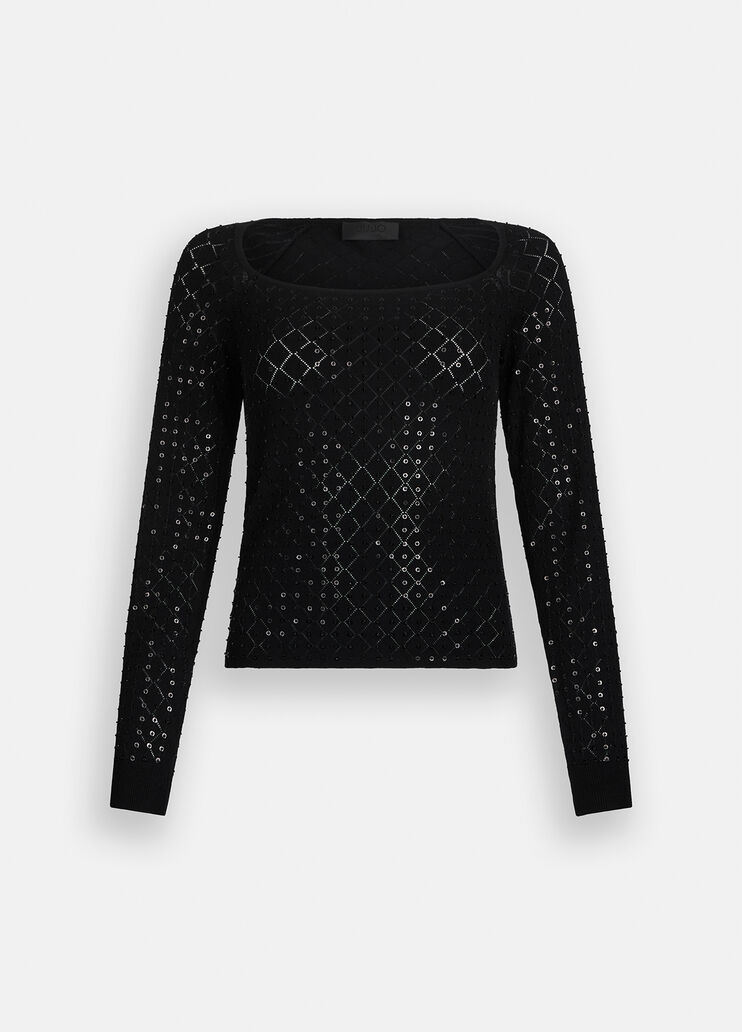 Maglia con paillettes CF5027MS18F 22222 LIU JO BLACK 