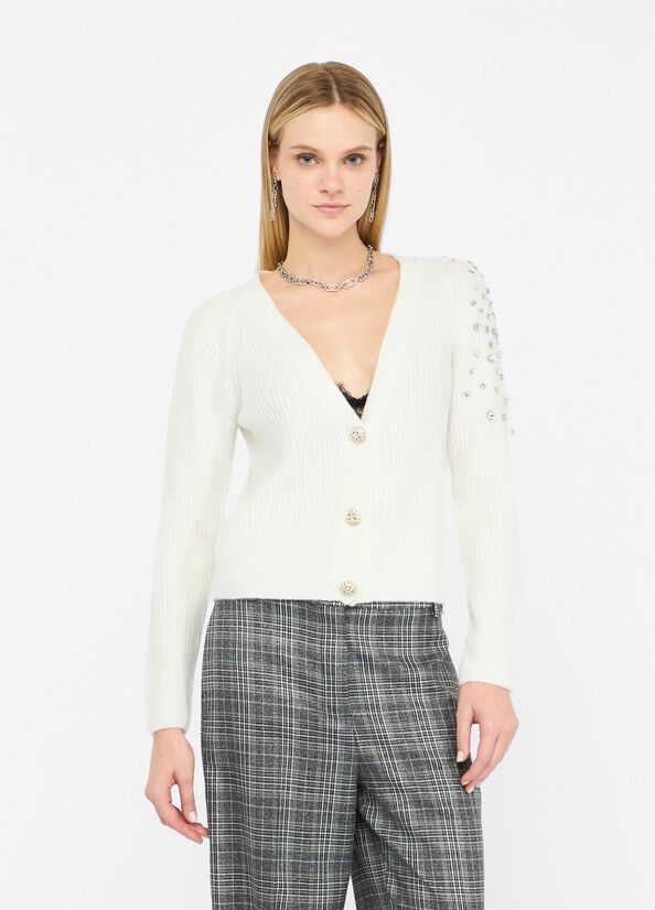 Cardigan in lana con ricami gioiello CF5149MA74Q X0256 LIU JO BLACK 