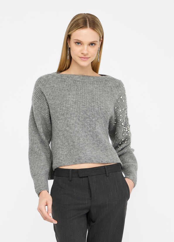 Maglione in lana con strass CF5150MA74Q 02056 LIU JO BLACK 