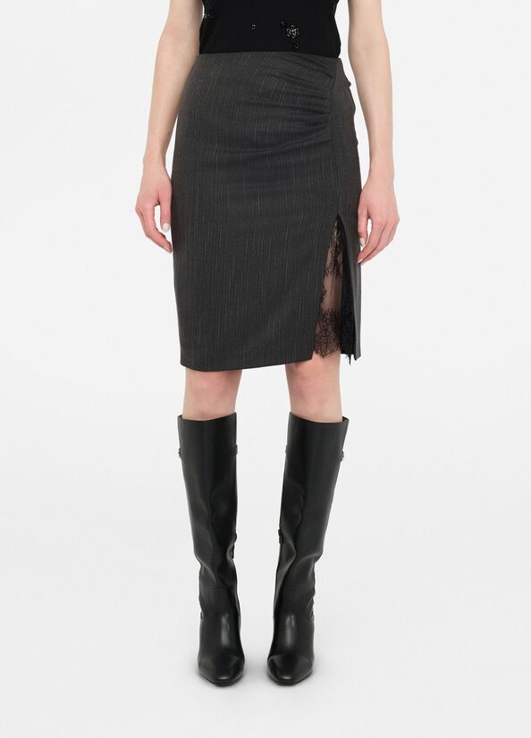 Gonna gessata con pizzo CF5233T054A C3782 LIU JO BLACK 