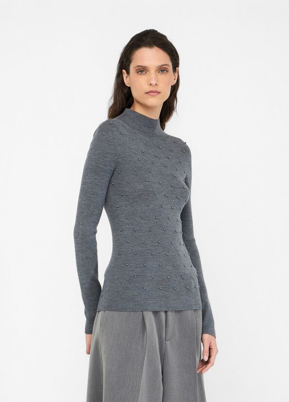 Maglia 100% lana con applicazioni MF5030MA77Q 02050 LIU JO WHITE2 