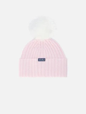 Berretto Wengen Jr F in misto cashmere rosa con ricamo Pretty Girl WENG007 02078I MC2 SAINT BARTH 