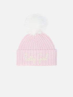 Berretto Wengen Jr F in misto cashmere rosa con ricamo Pretty Girl WENG007 02078I MC2 SAINT BARTH 