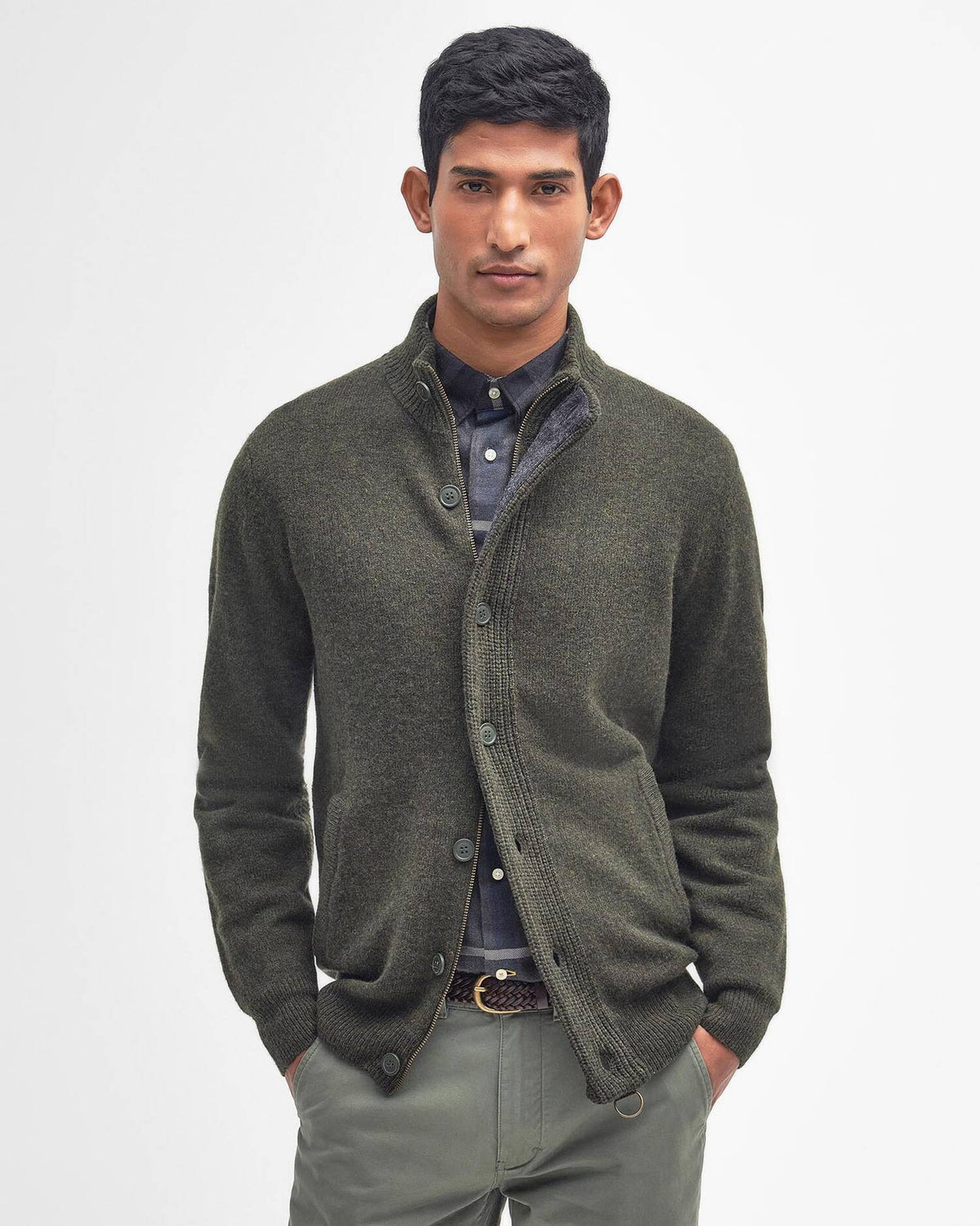 Maglione con zip Patch MKN0731 GN73 BARBOUR 